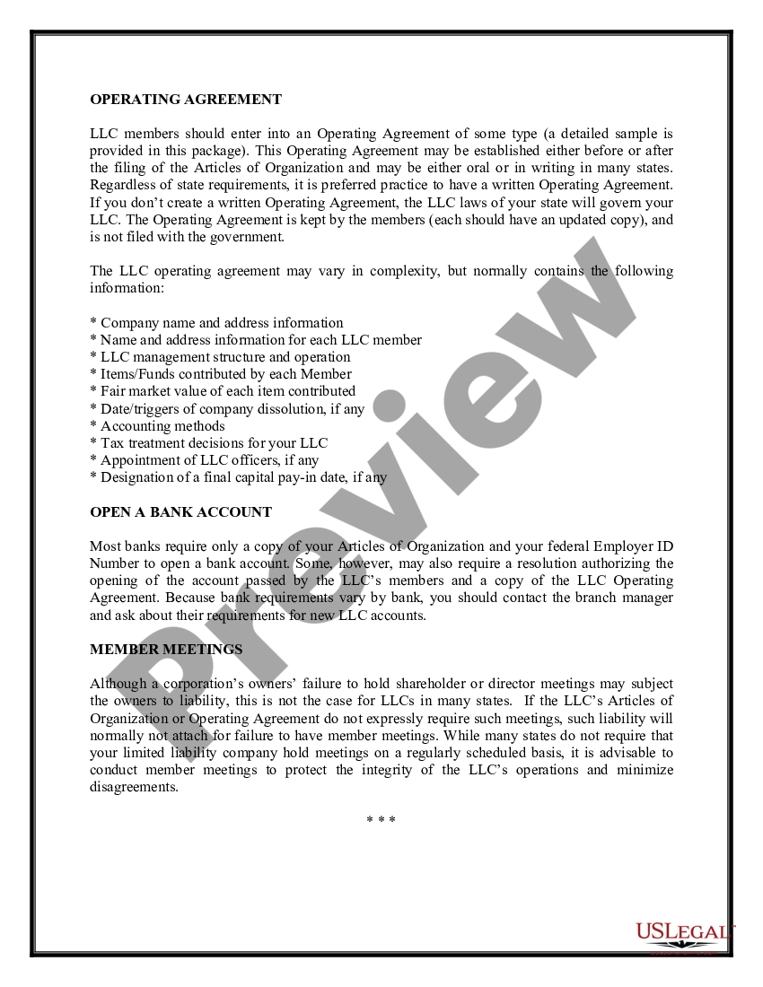 Oklahoma Limited Liability Company LLC Formation Package How To Start