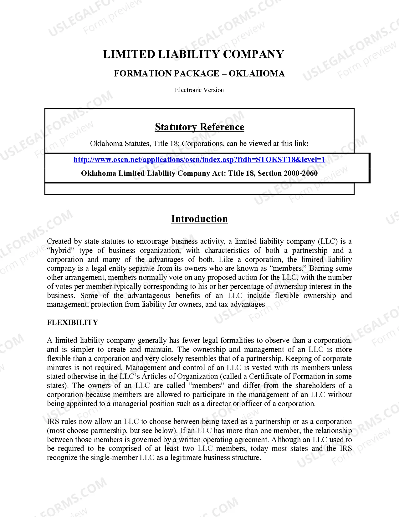 Preview Oklahoma Limited Liability Company LLC Formation Package