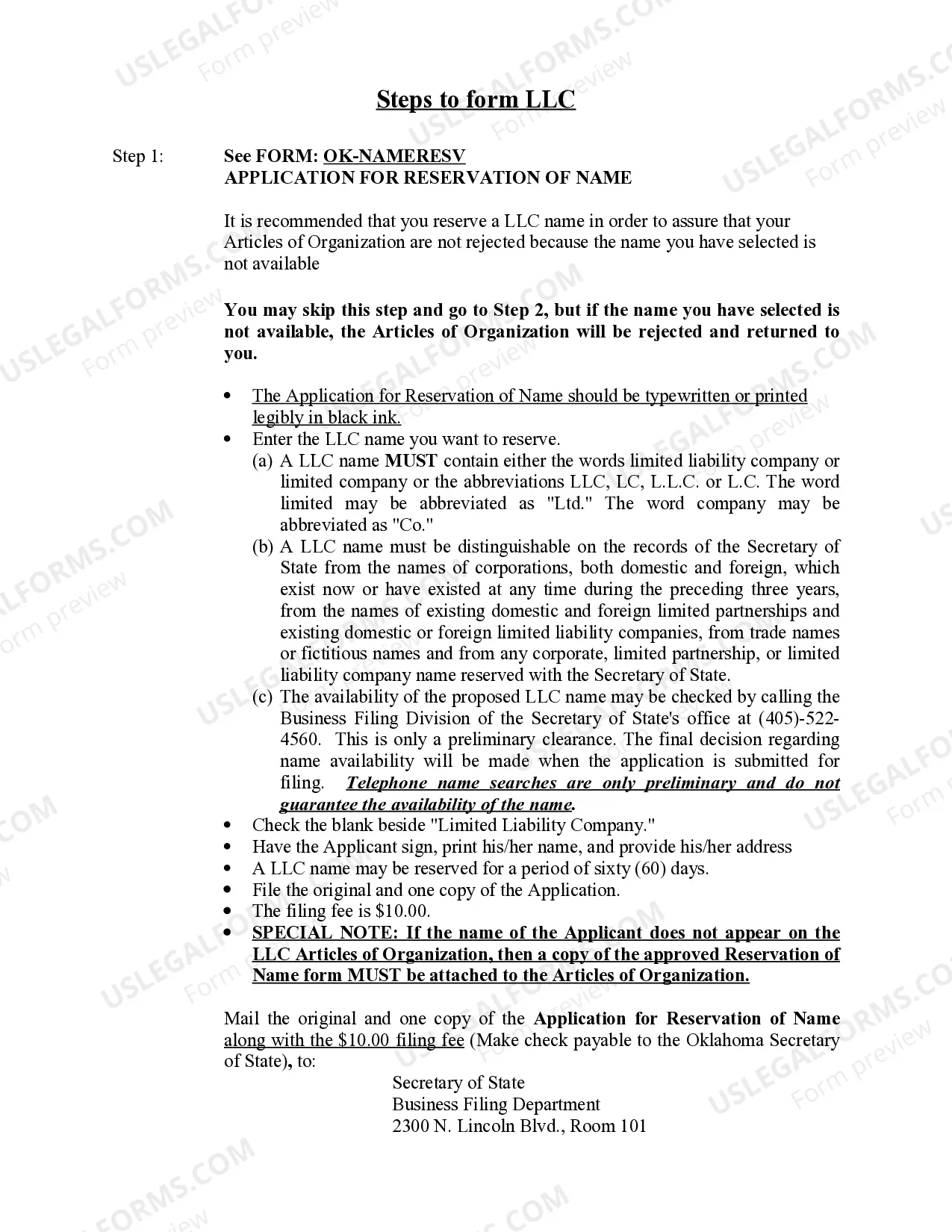 Preview Oklahoma Limited Liability Company LLC Formation Package