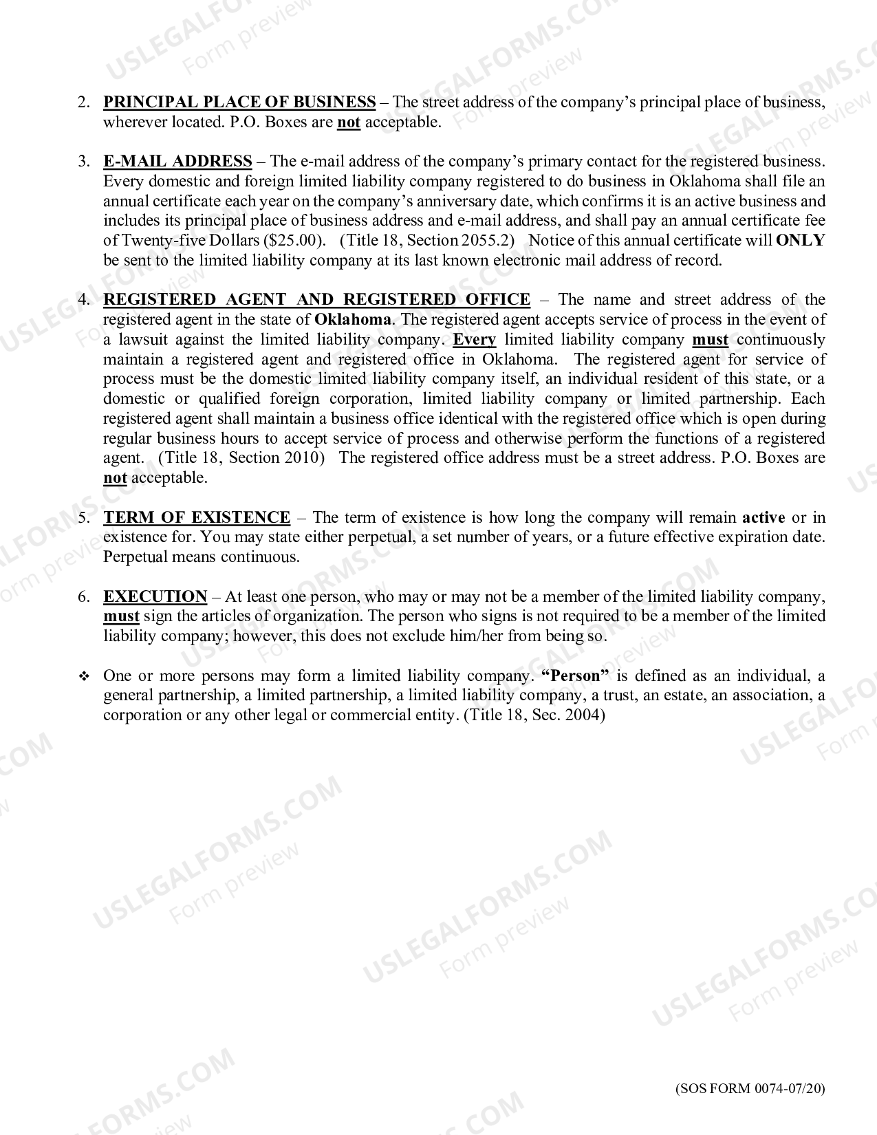 Oklahoma Llc Articles Of Organization Form | US Legal Forms
