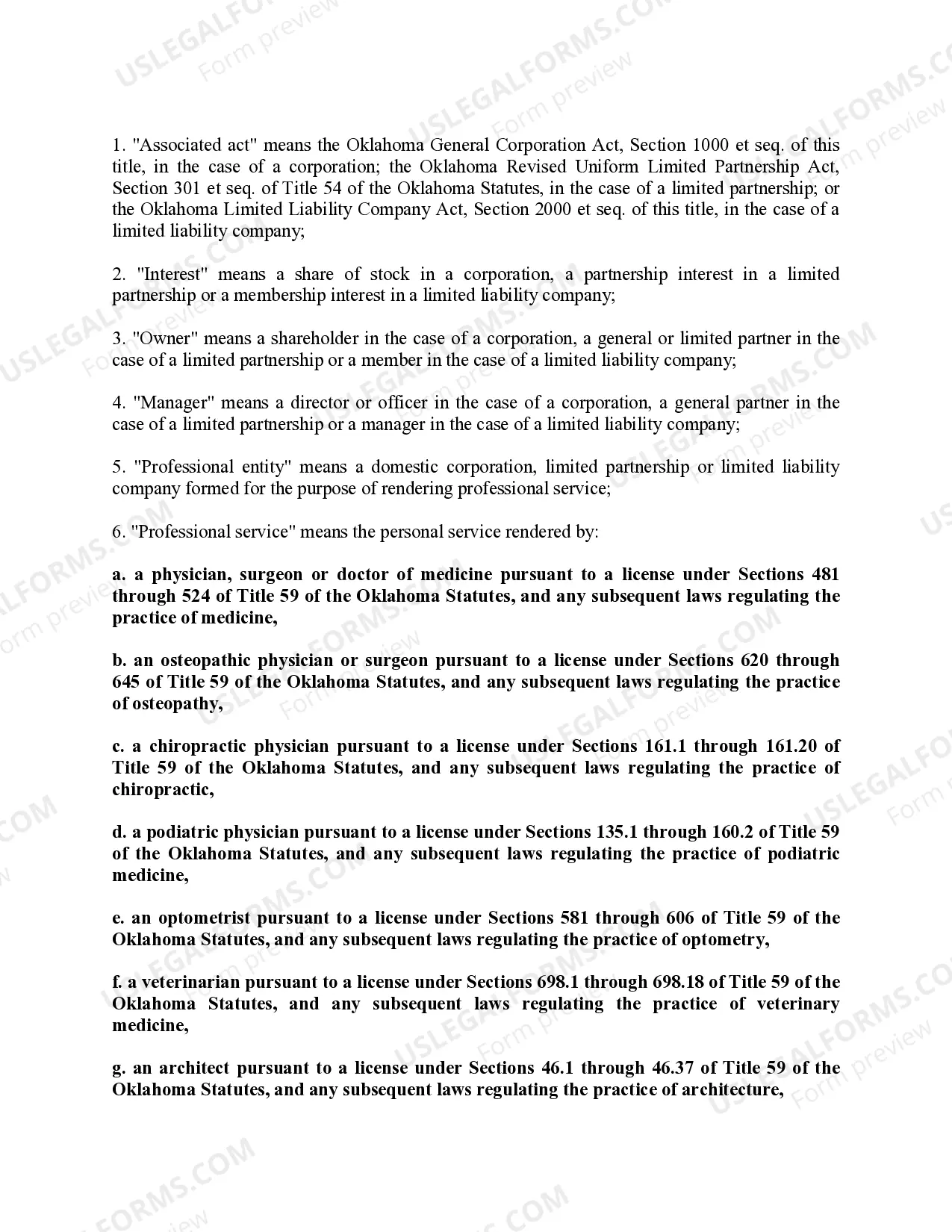 Preview Oklahoma Professional Limited Liability Company PLLC Formation Package