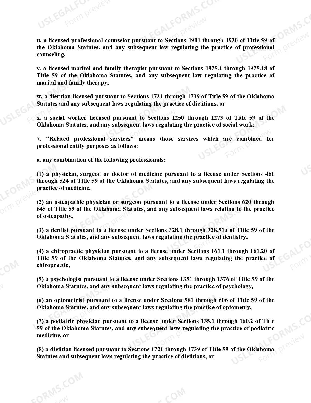 Preview Oklahoma Professional Limited Liability Company PLLC Formation Package