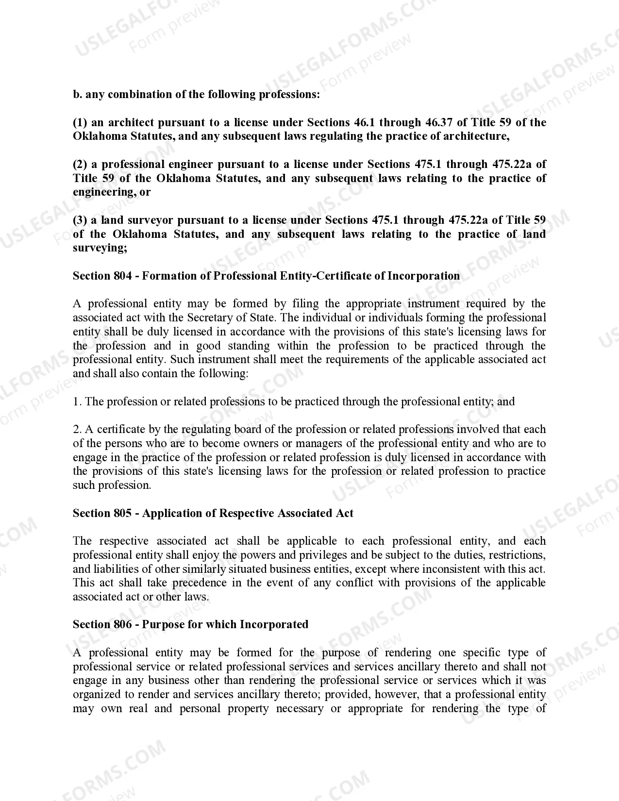 Preview Oklahoma Professional Limited Liability Company PLLC Formation Package