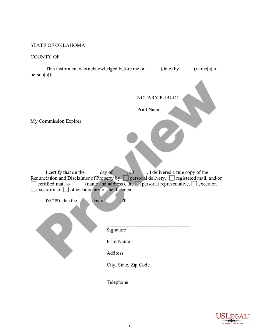 Preview Renunciation And Disclaimer of Property received by Intestate Succession