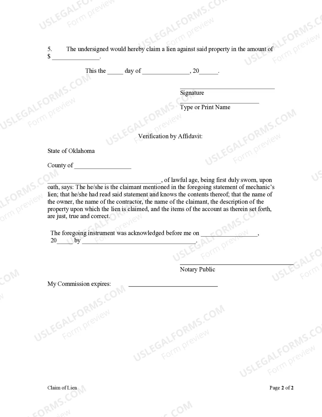 Preview Claim of Lien by Contractor as Individual