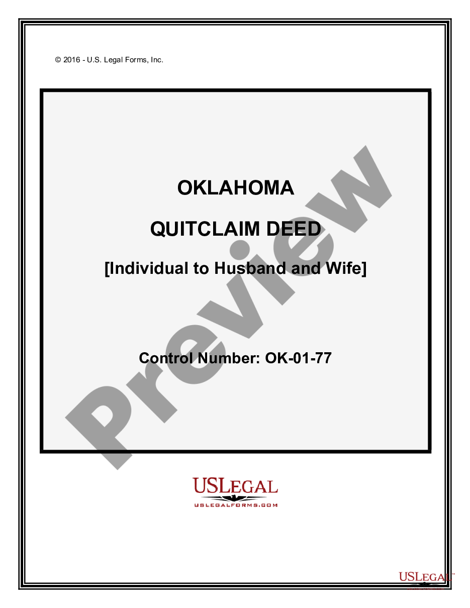 Oklahoma Quitclaim Deed From Individual To Husband And Wife Us Legal Forms 1083