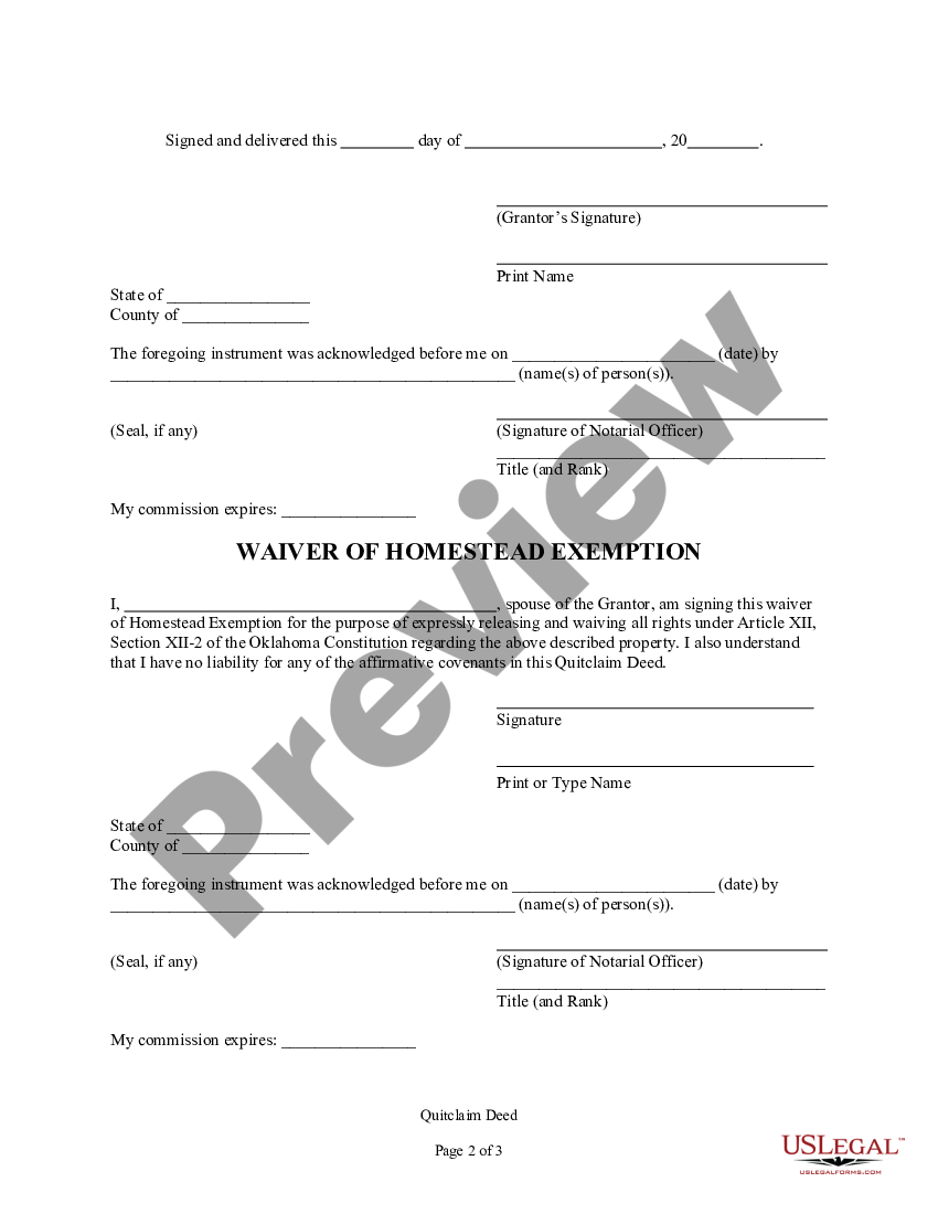 Oklahoma Quitclaim Deed From Individual To Husband And Wife Us Legal Forms 6388