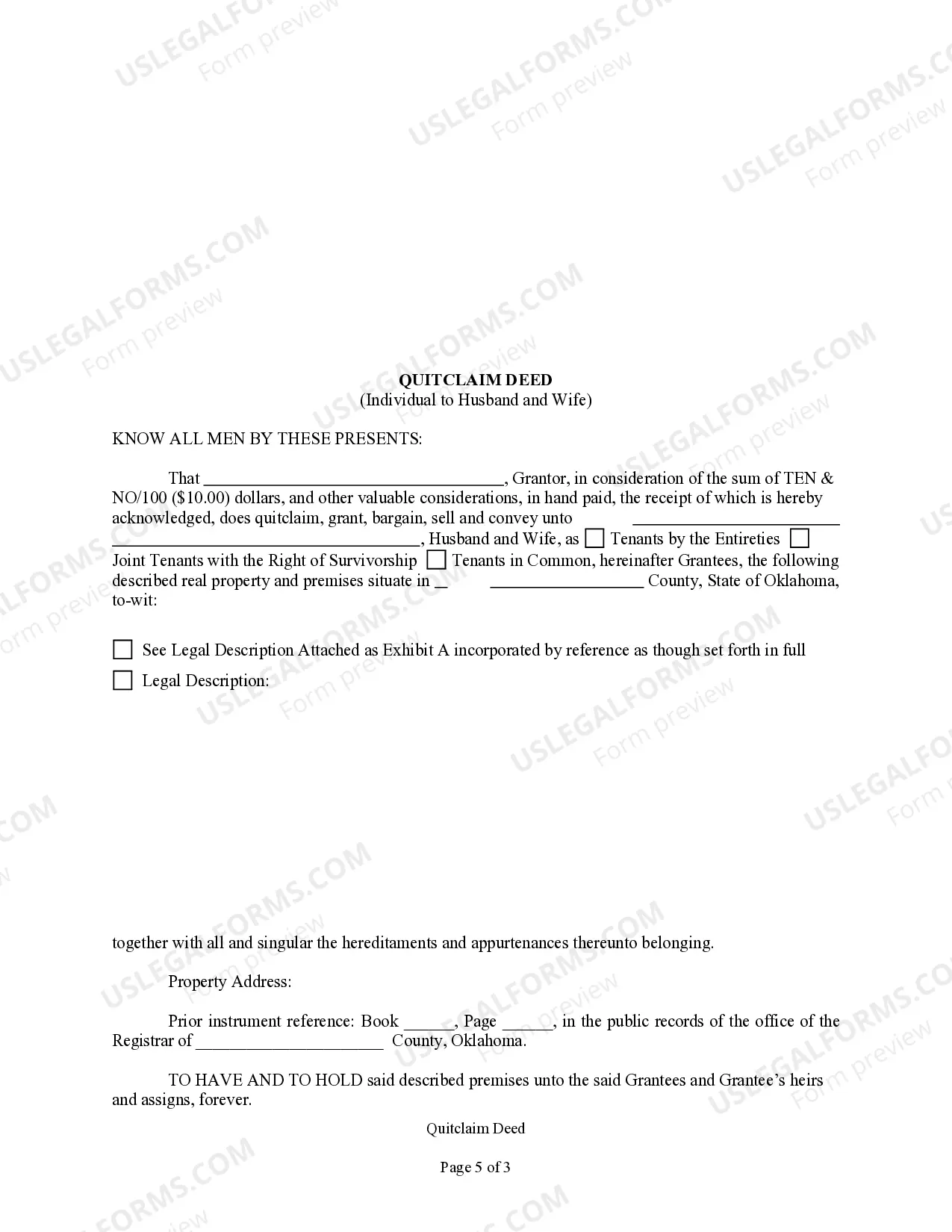 Preview Quitclaim Deed from Individual to Husband and Wife