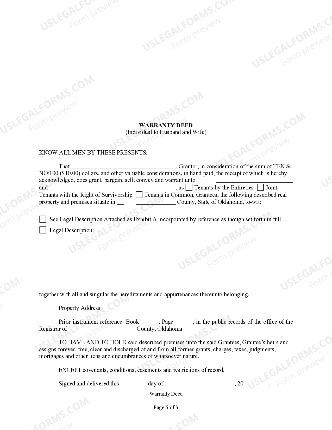 Preview Warranty Deed from Individual to Husband and Wife