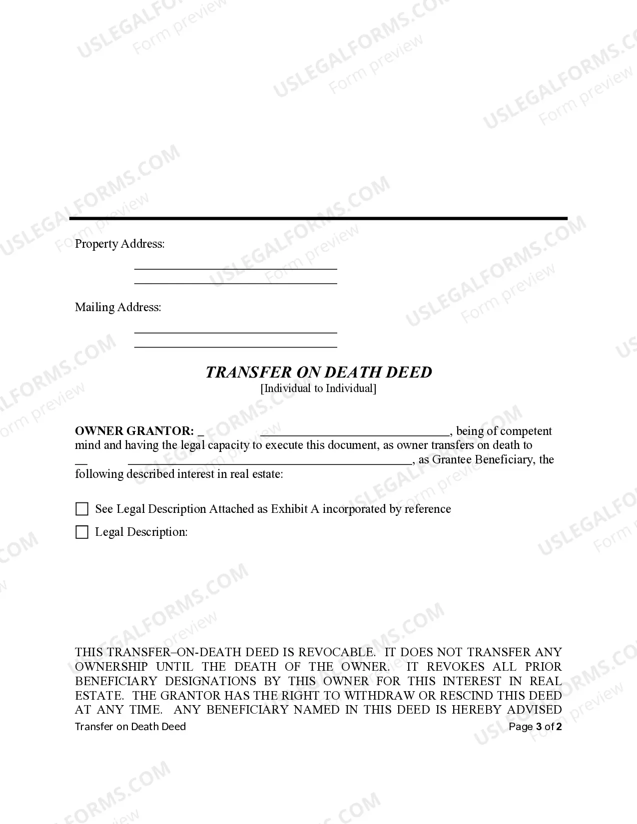 Preview Transfer on Death Deed from Individual to Individual