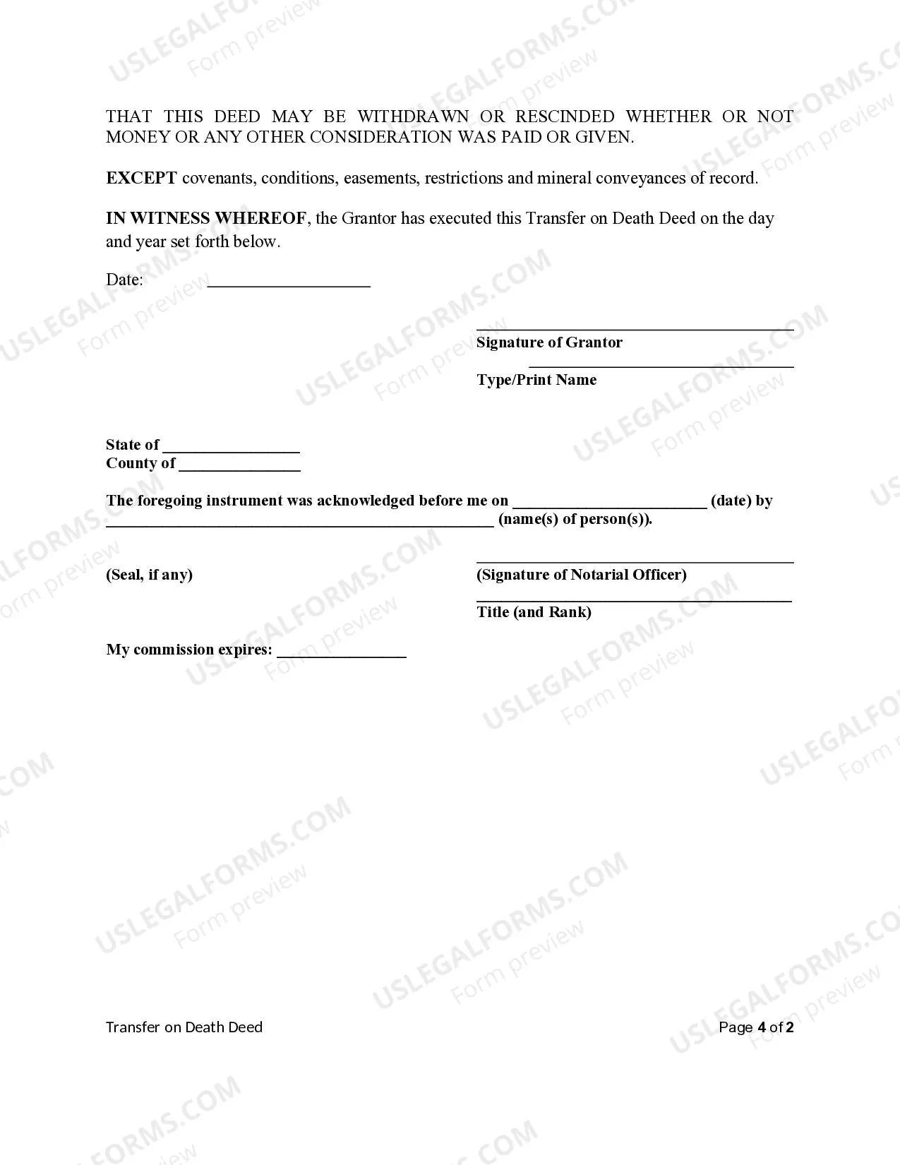 Preview Transfer on Death Deed from Individual to Individual