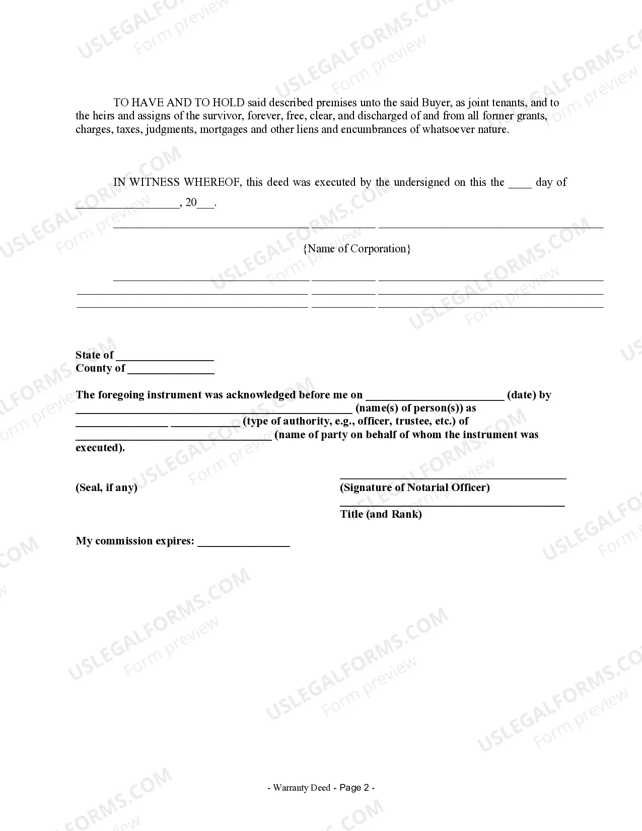 Preview Warranty Deed from Corporation to Husband and Wife