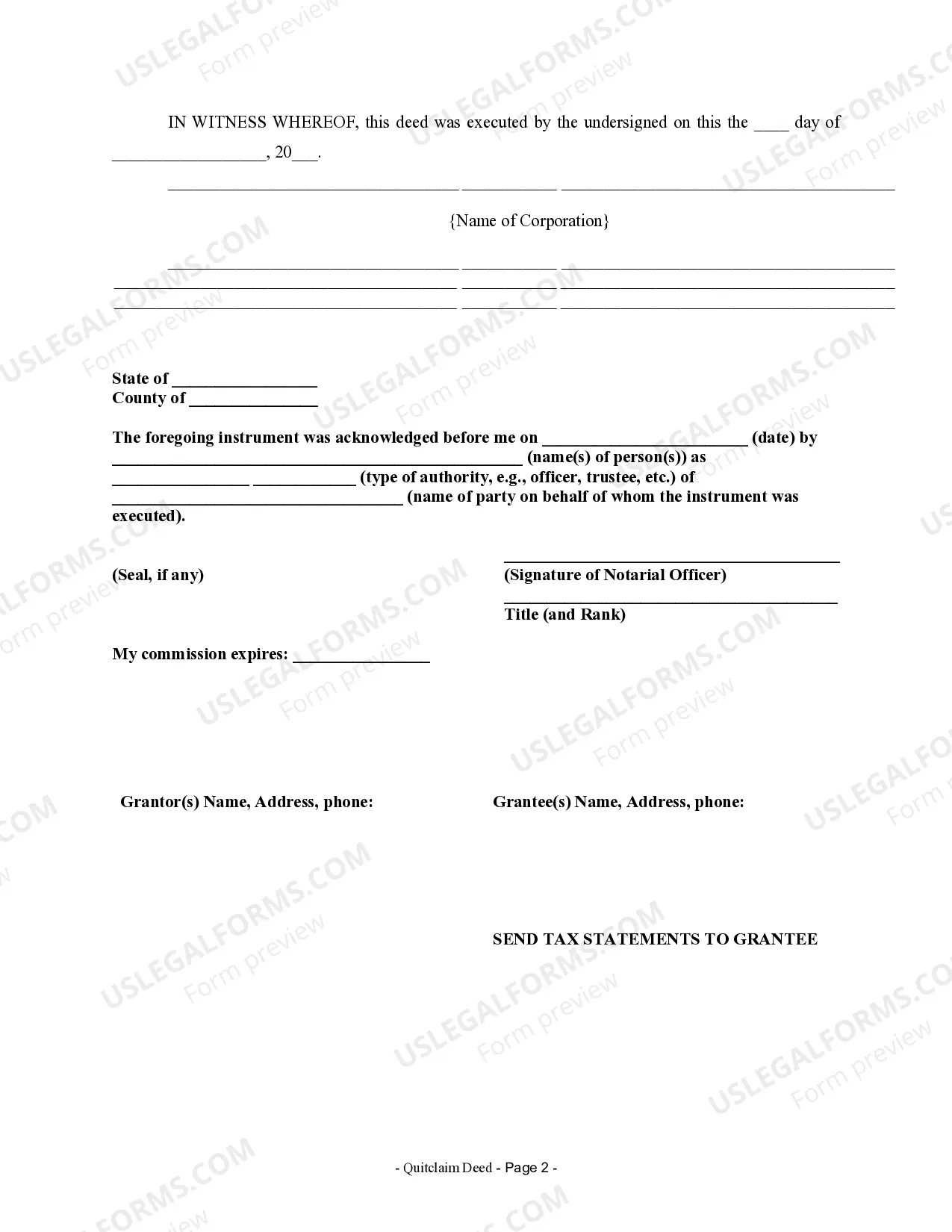 Preview Quitclaim Deed from Corporation to Individual