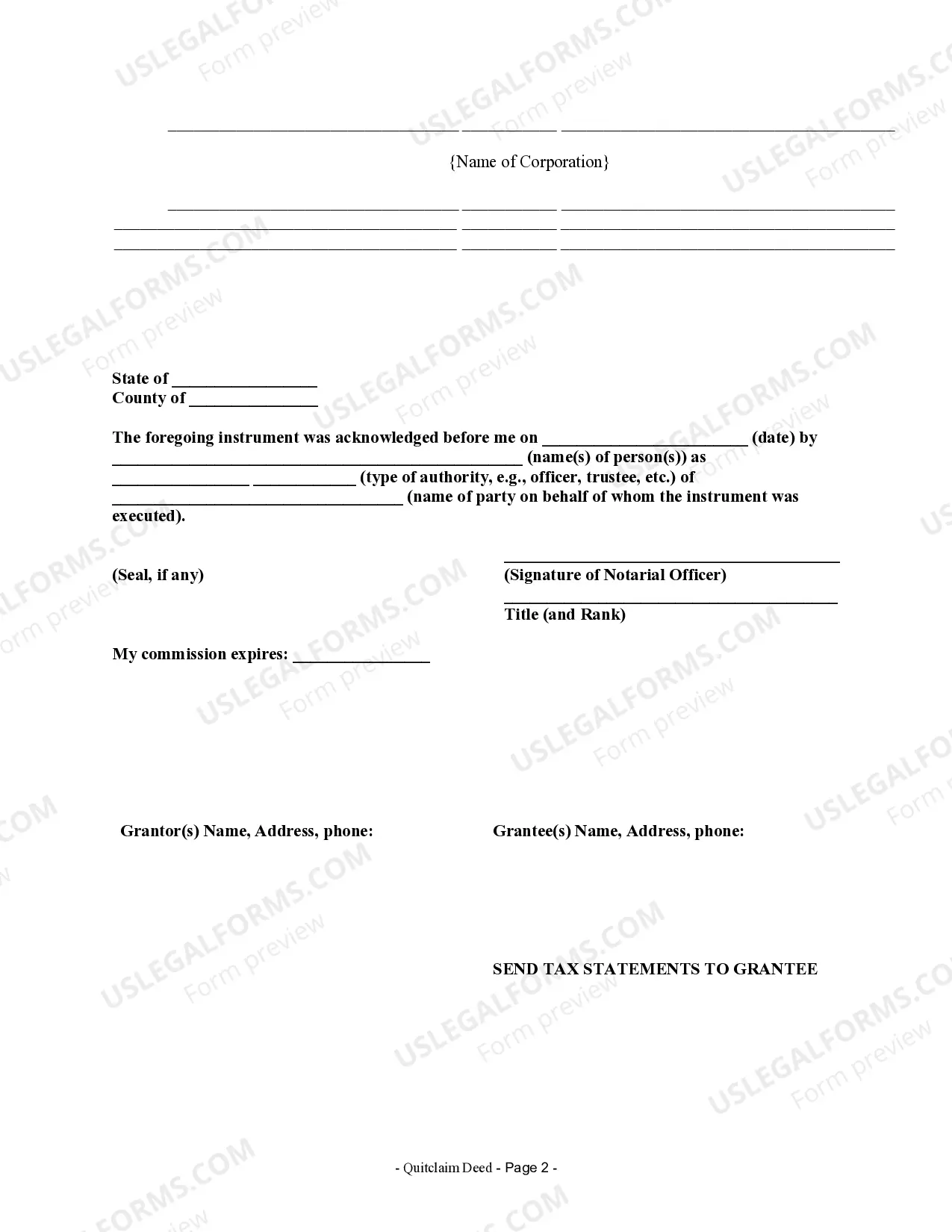 Preview Quitclaim Deed from Corporation to Corporation