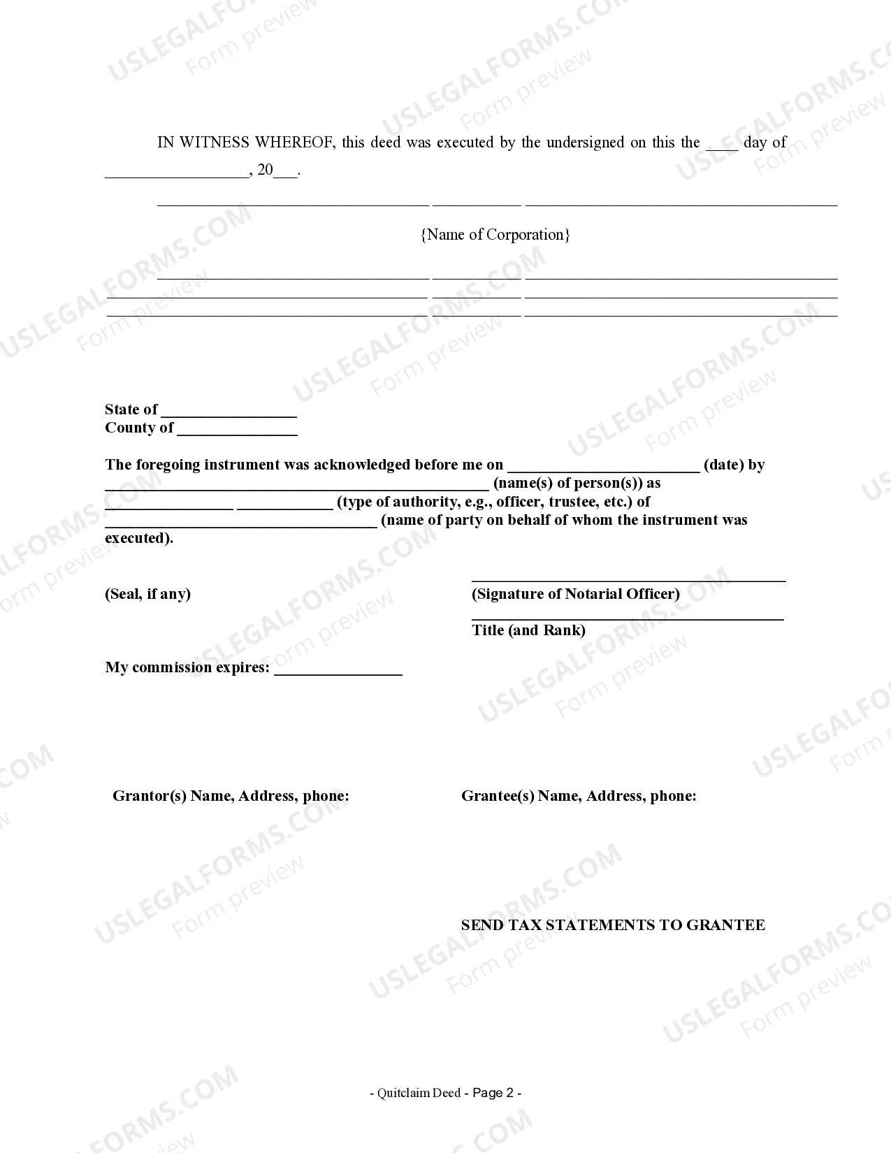 Preview Quitclaim Deed from Corporation to Two Individuals