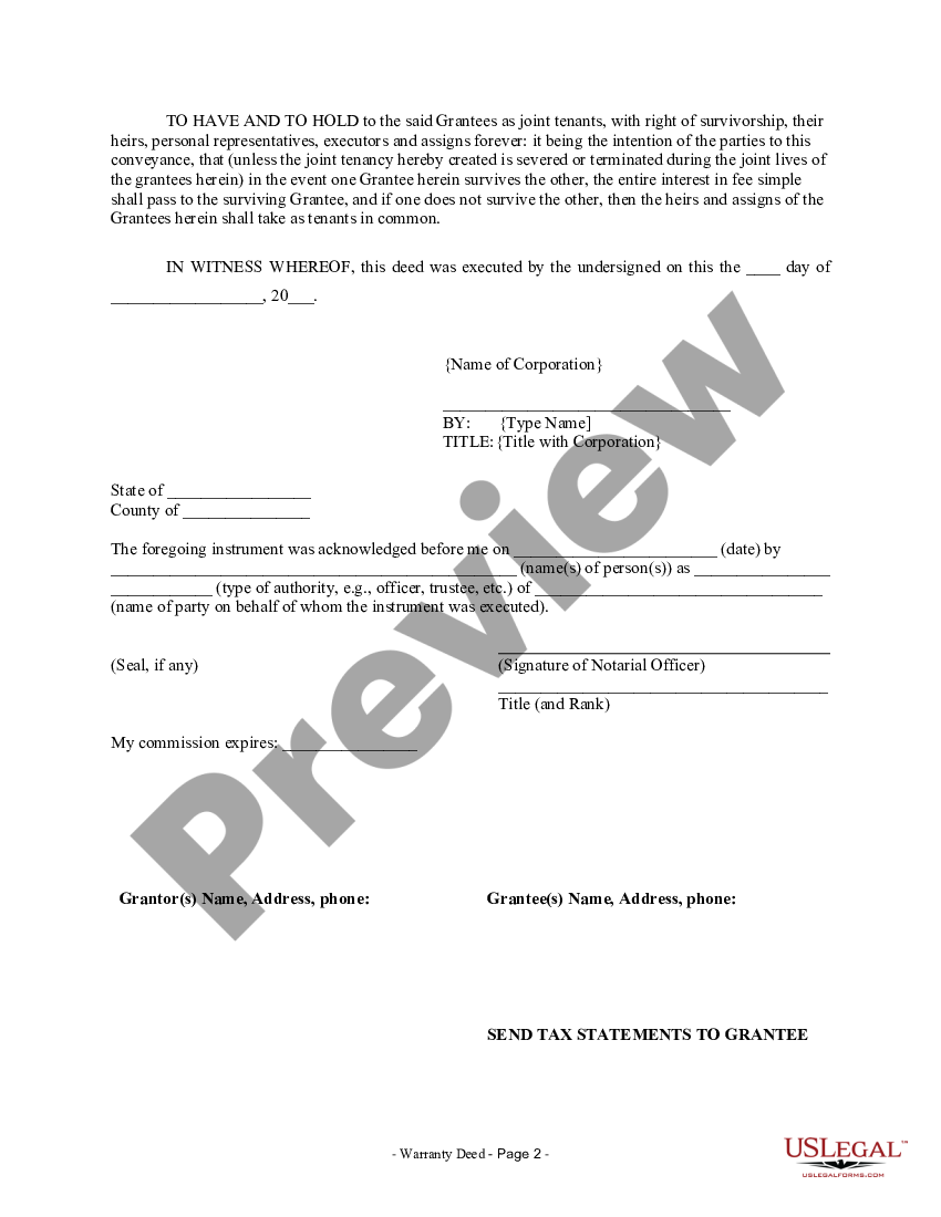 Oklahoma Warranty Deed from Corporation to Two Individuals | US Legal Forms