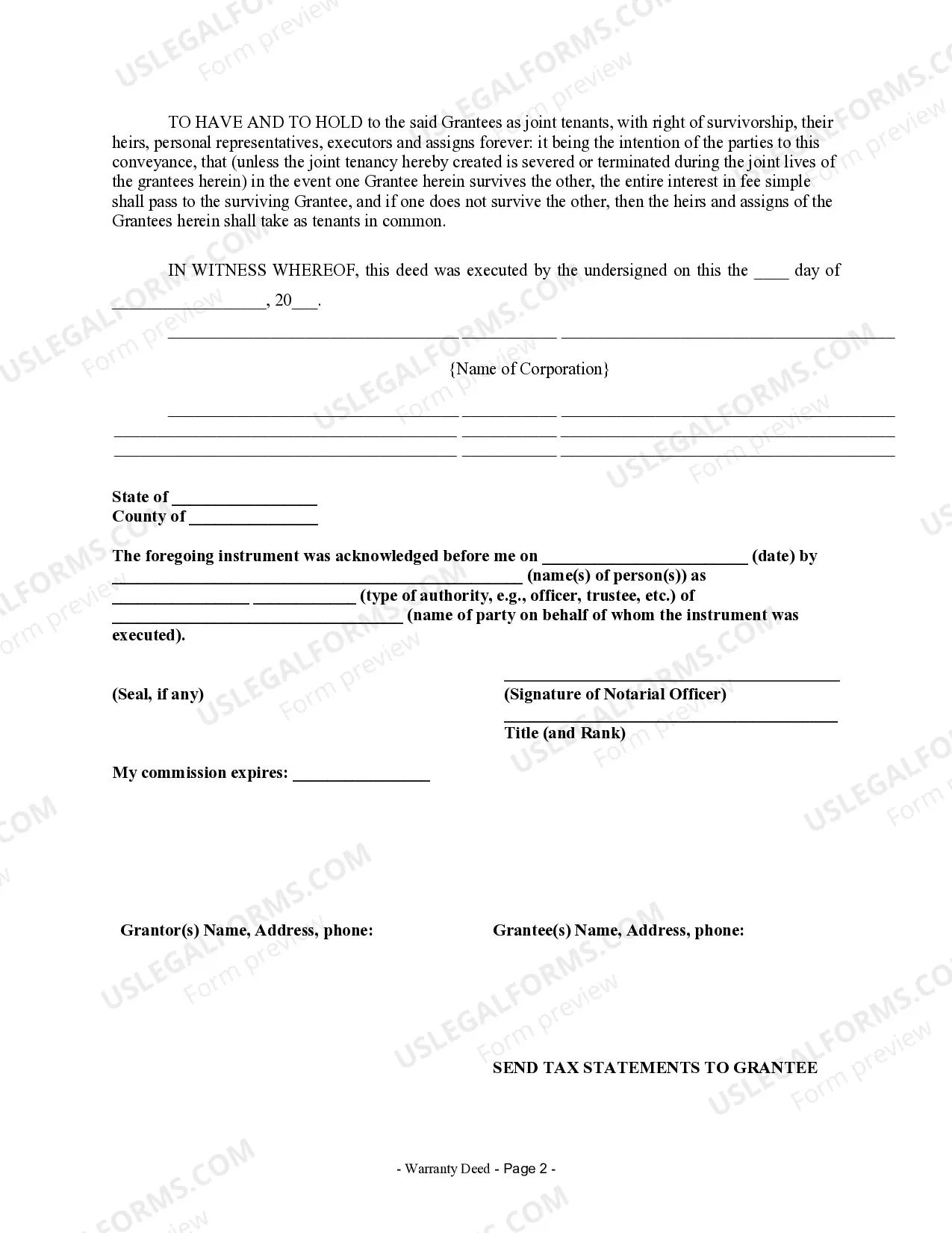 Preview Warranty Deed from Corporation to Two Individuals