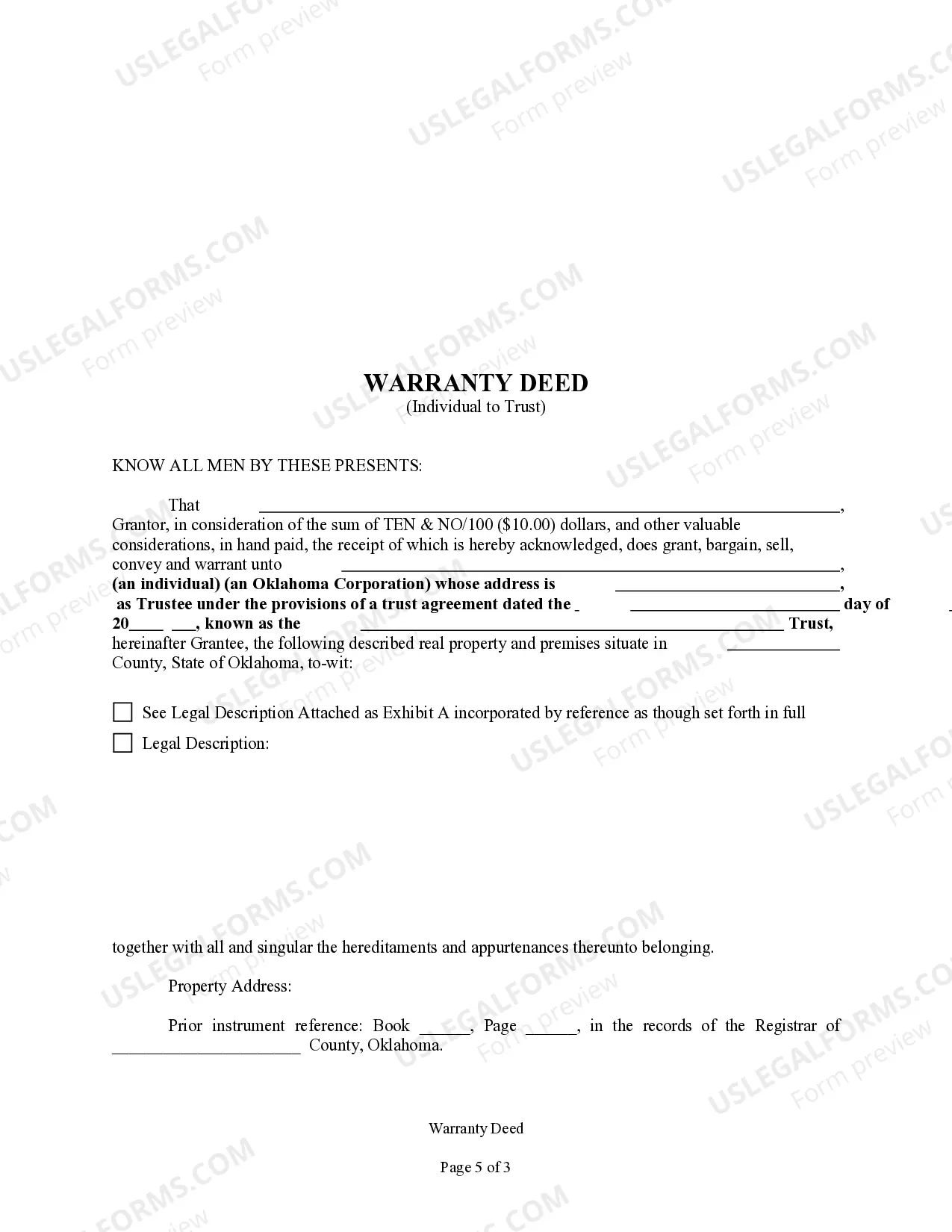 Preview Warranty Deed from Individual to a Trust