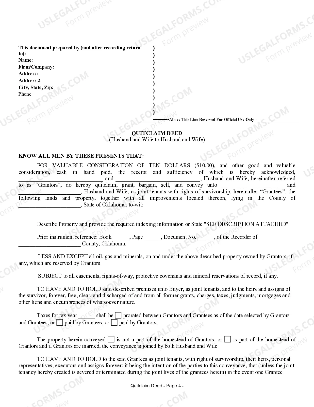 Preview Quitclaim Deed from Husband and Wife to Husband and Wife