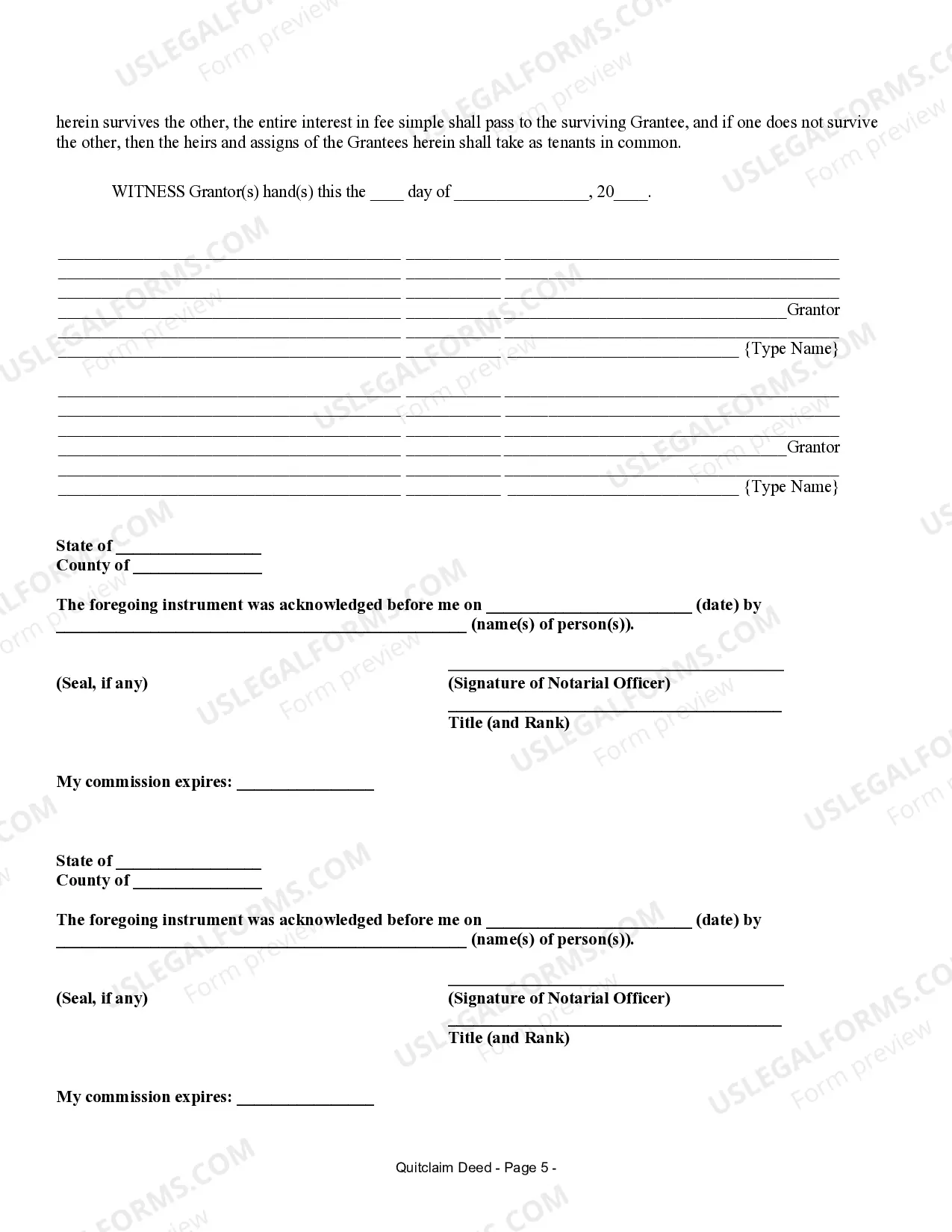 Preview Quitclaim Deed from Husband and Wife to Husband and Wife