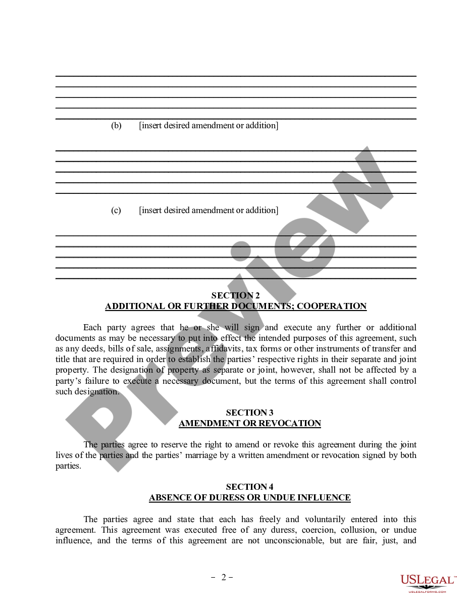 page 1 Amendment to Postnuptial Property Agreement - Oklahoma preview
