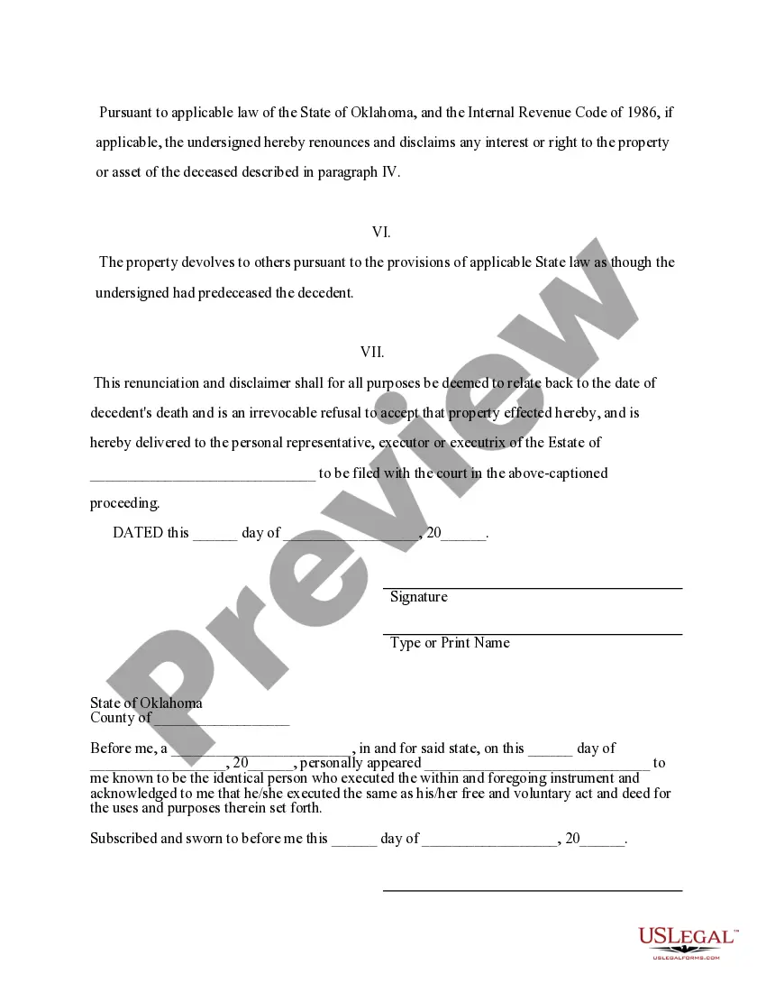 Preview Renunciation And Disclaimer of Property from Will by Testate