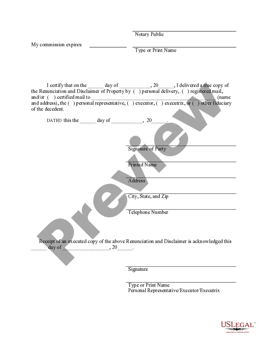 Preview Renunciation And Disclaimer of Property from Will by Testate