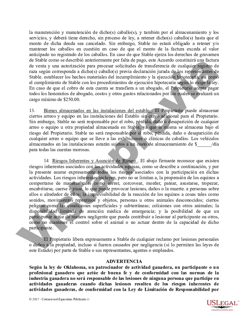 Preview Acuerdo de establo de embarque - Formularios equinos de caballos