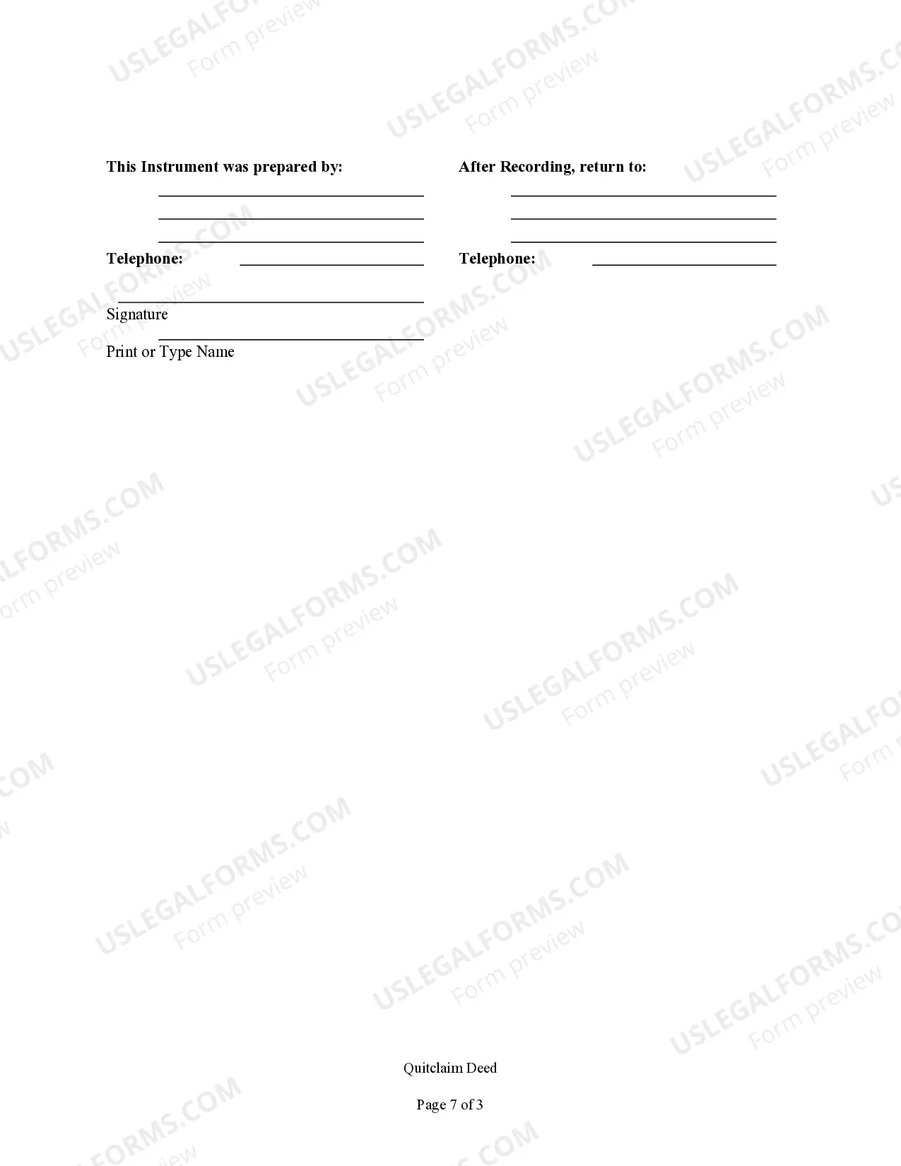 Preview Quitclaim Deed from Individual to Individual