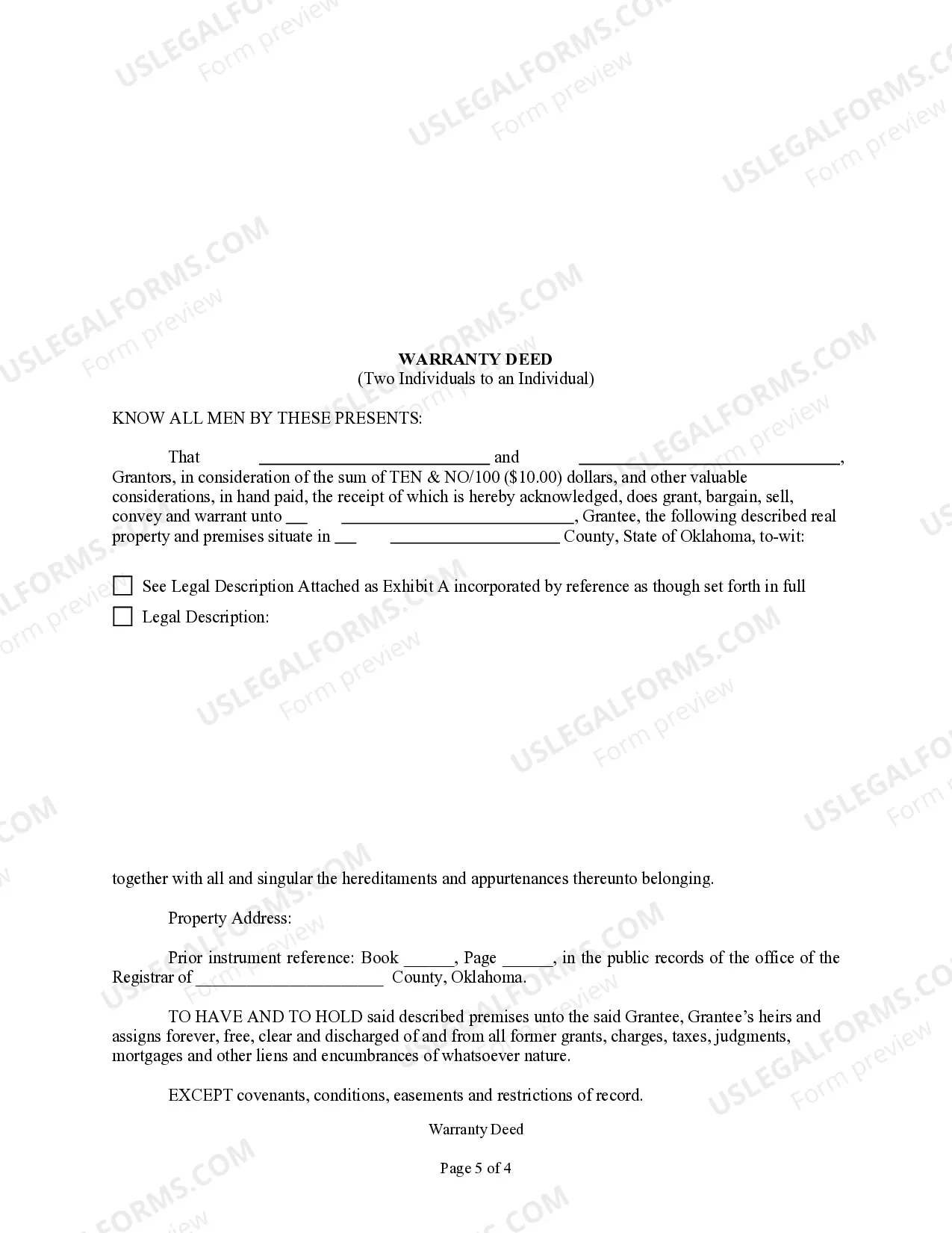 Preview Warranty Deed from Two Individuals to an Individual