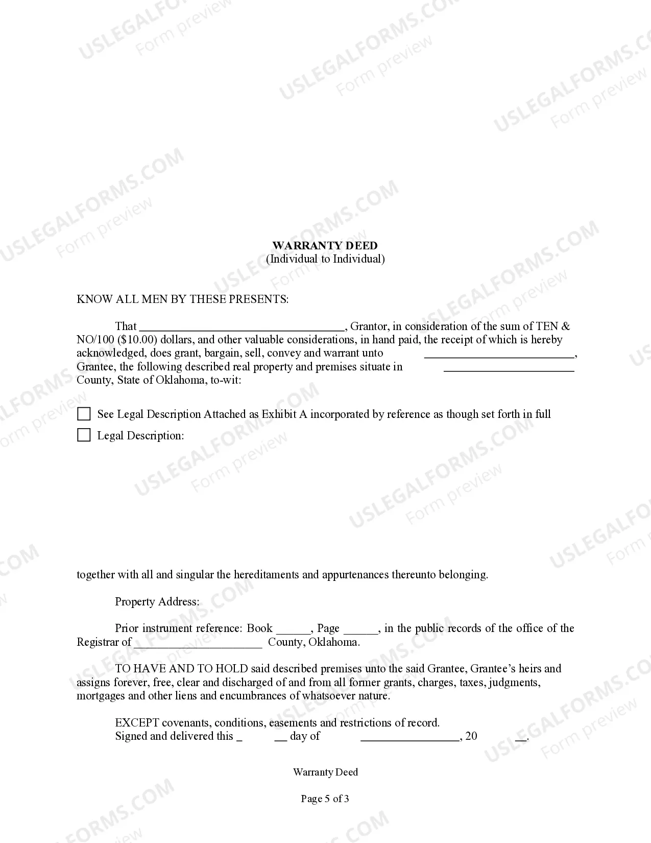 Preview Warranty Deed from Individual to Individual