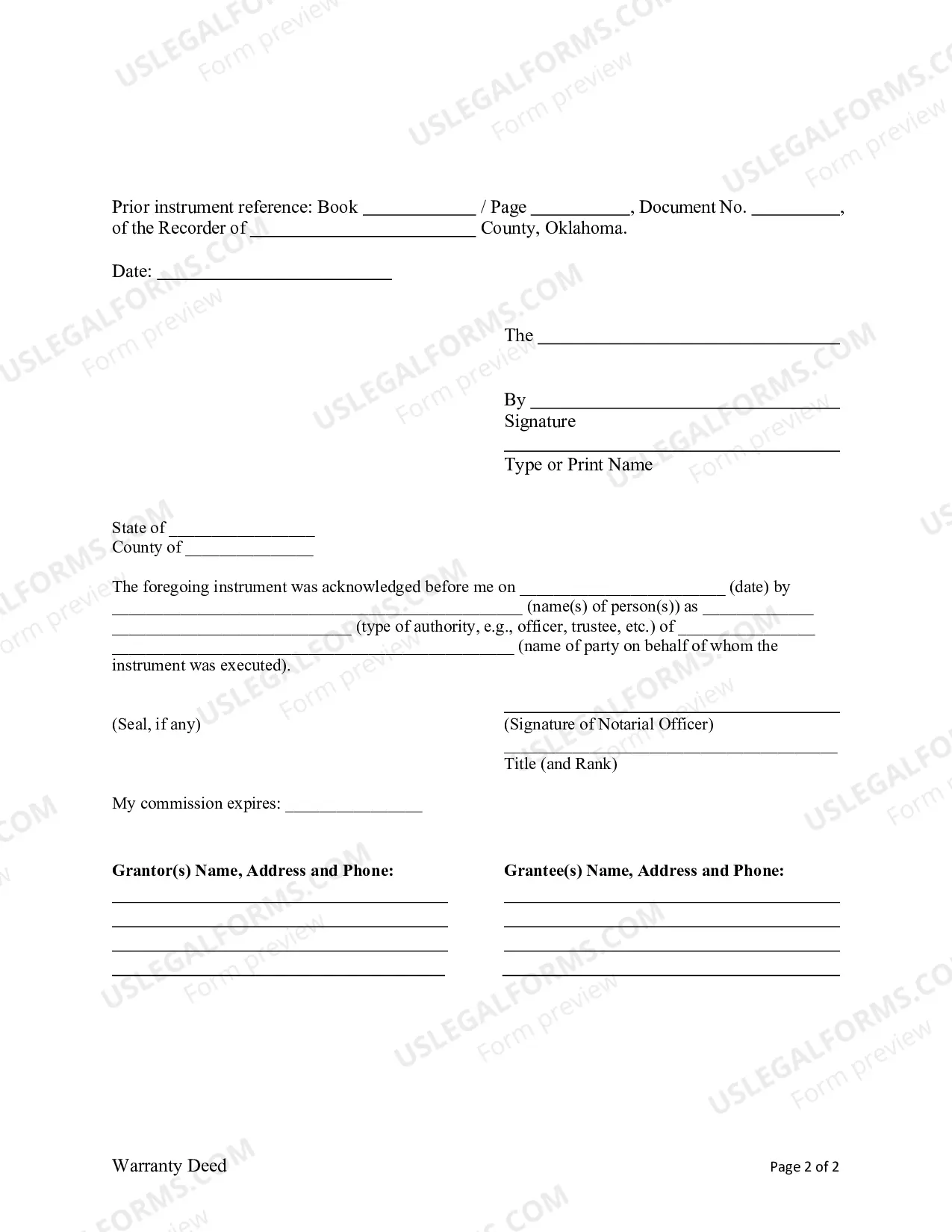 Preview Warranty Deed - Trust to Trust