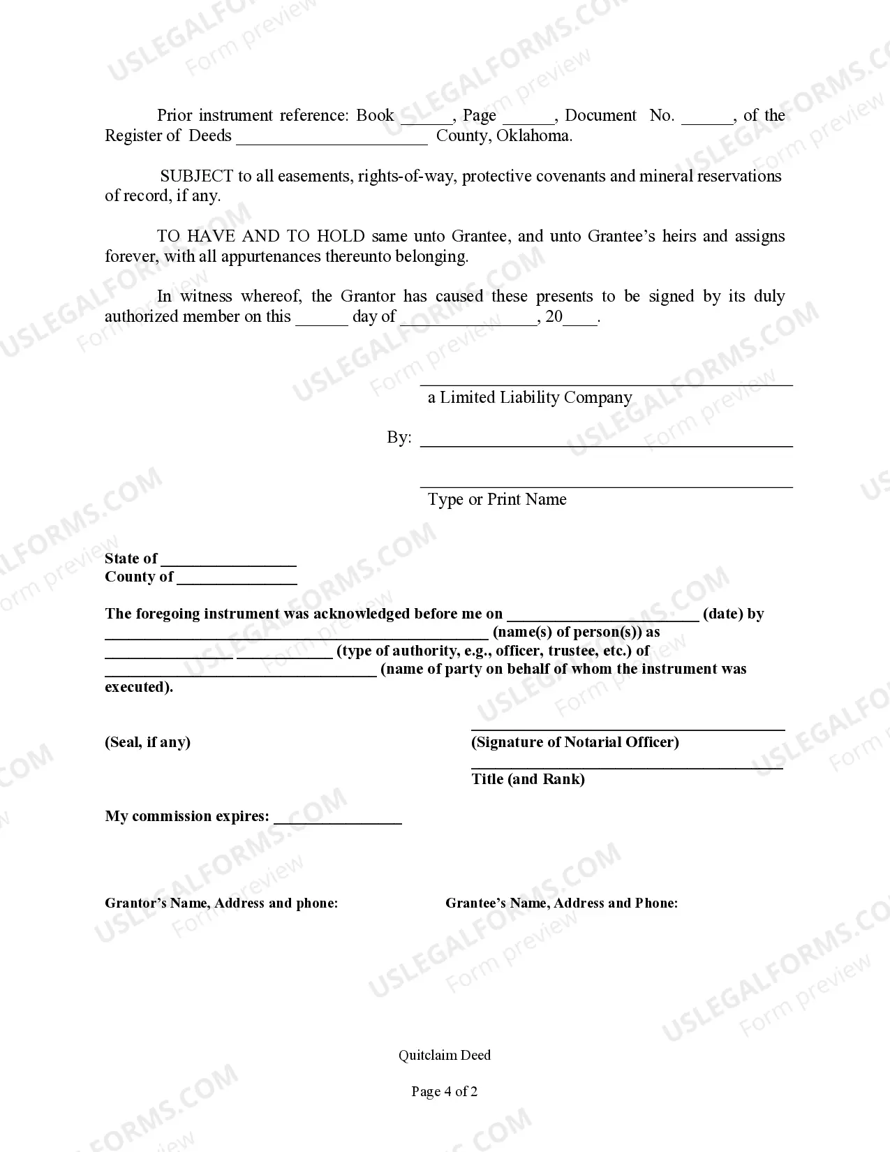 Preview Quitclaim Deed - Limited Liability Company to Limited Liability Company