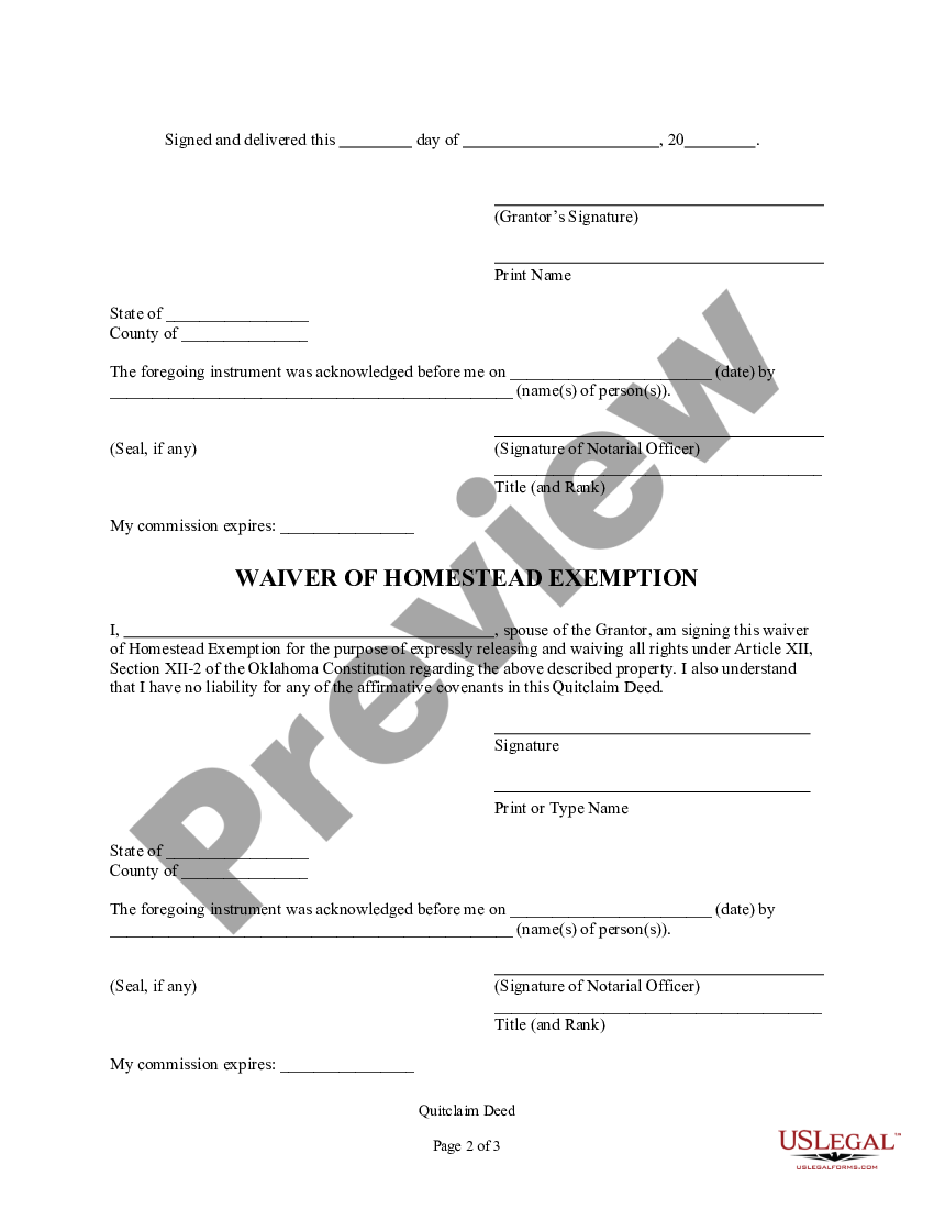 Oklahoma Quitclaim Deed One Individual To Four Individuals Us Legal Forms 3648