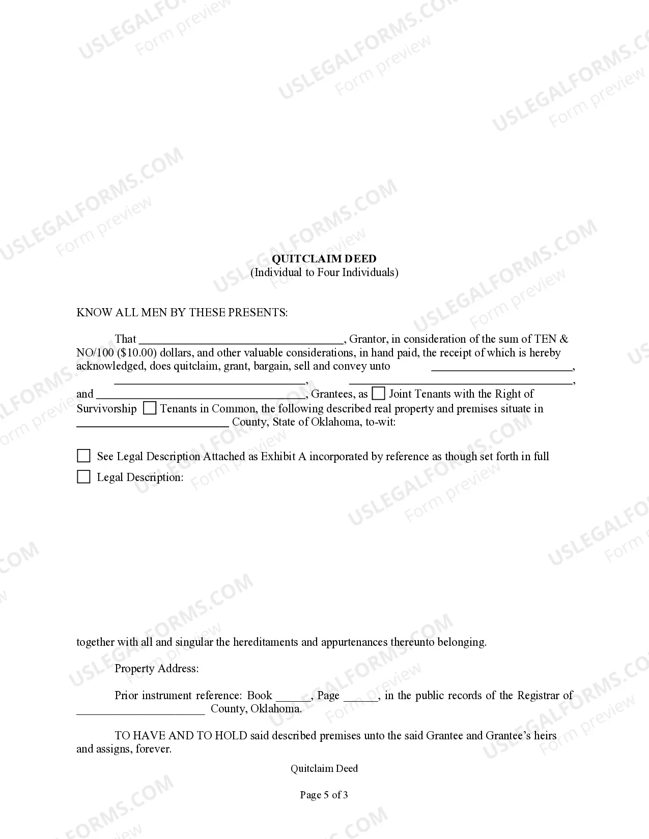 Preview Quitclaim Deed - One Individual to Four Individuals