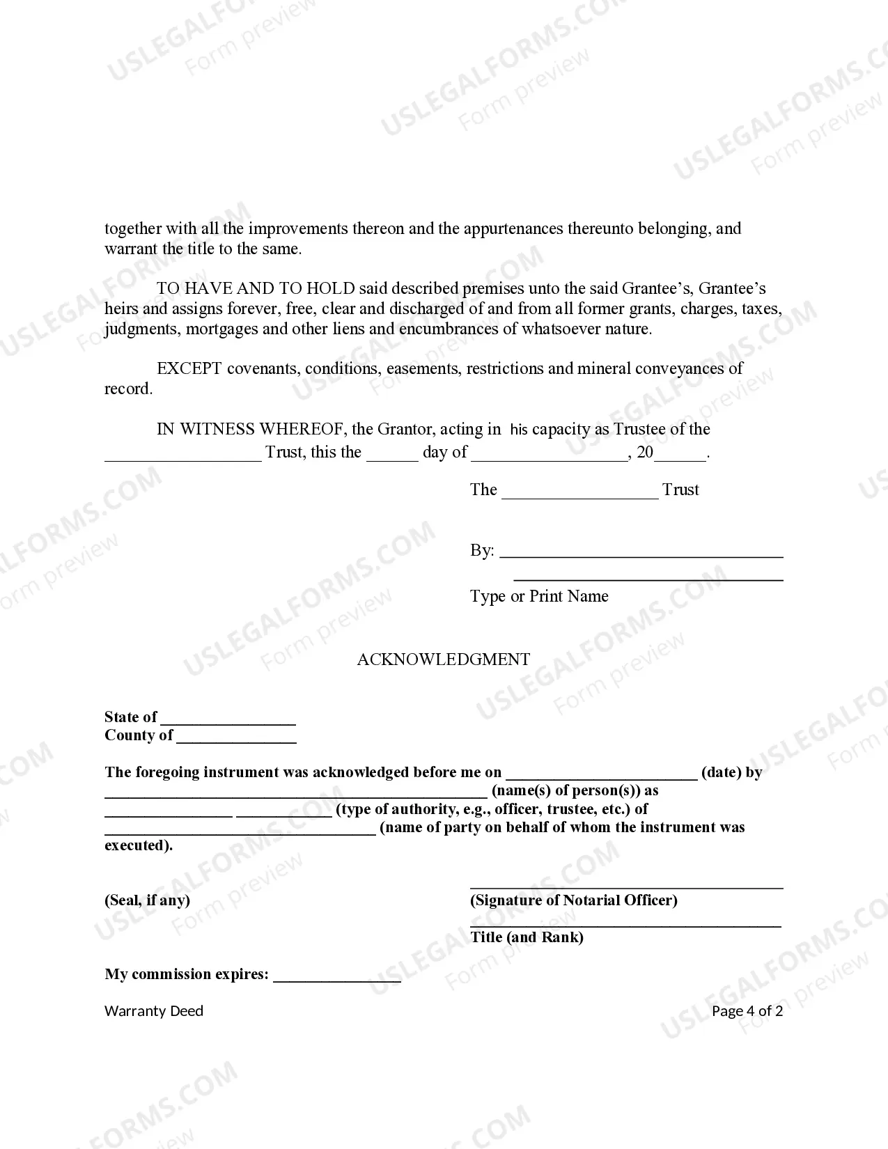Preview Warranty Deed from a Trust to Two Individuals