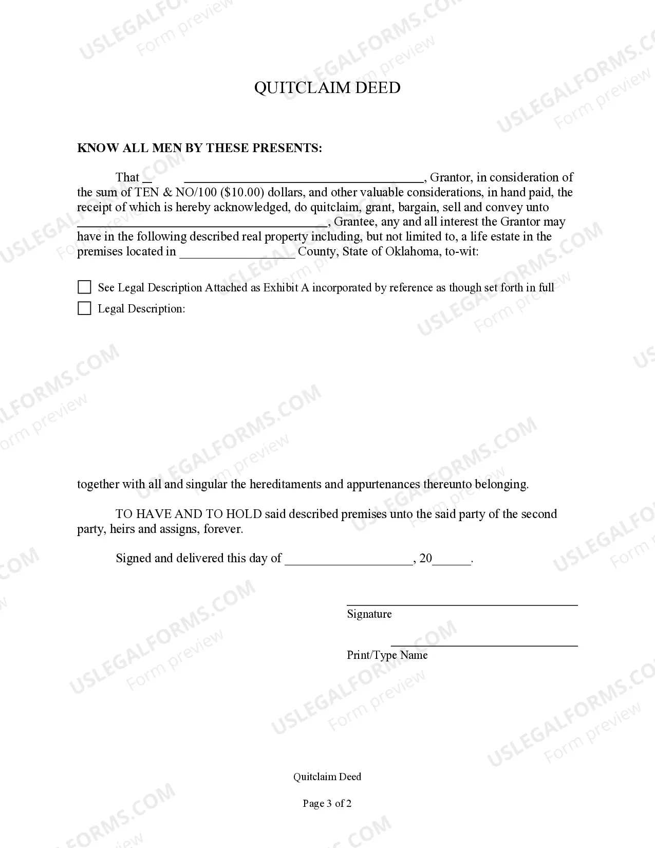 Preview Quitclaim Deed Releasing Life Estate