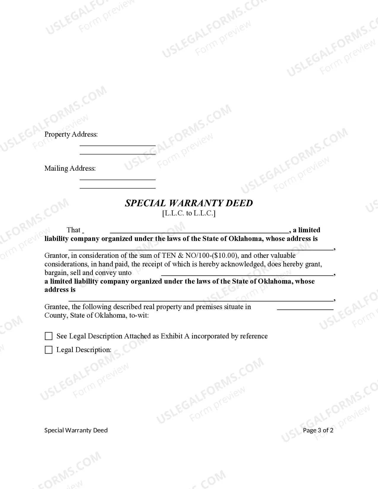 Preview Special Warranty Deed - Limited Liability Company to Limited Liability Company