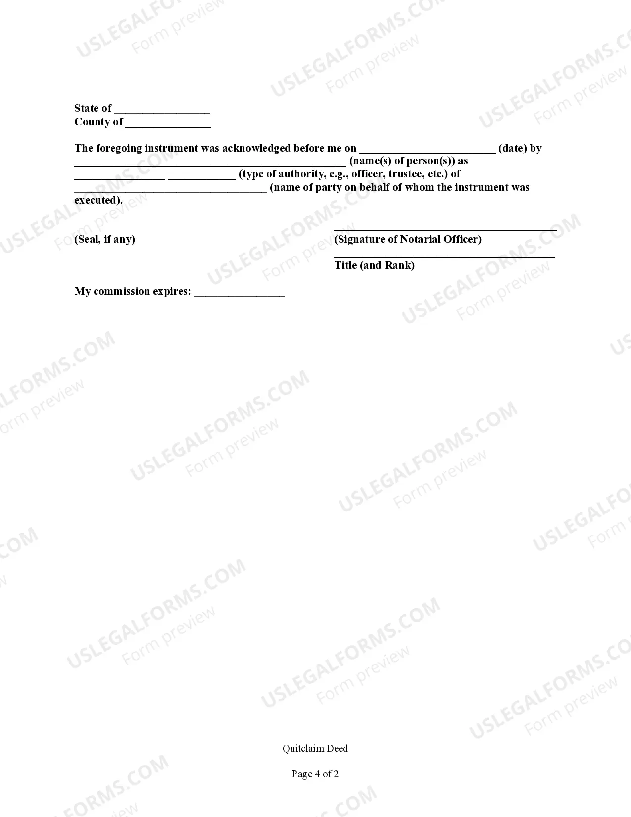 Preview Quitclaim Deed - Trust to an Individual