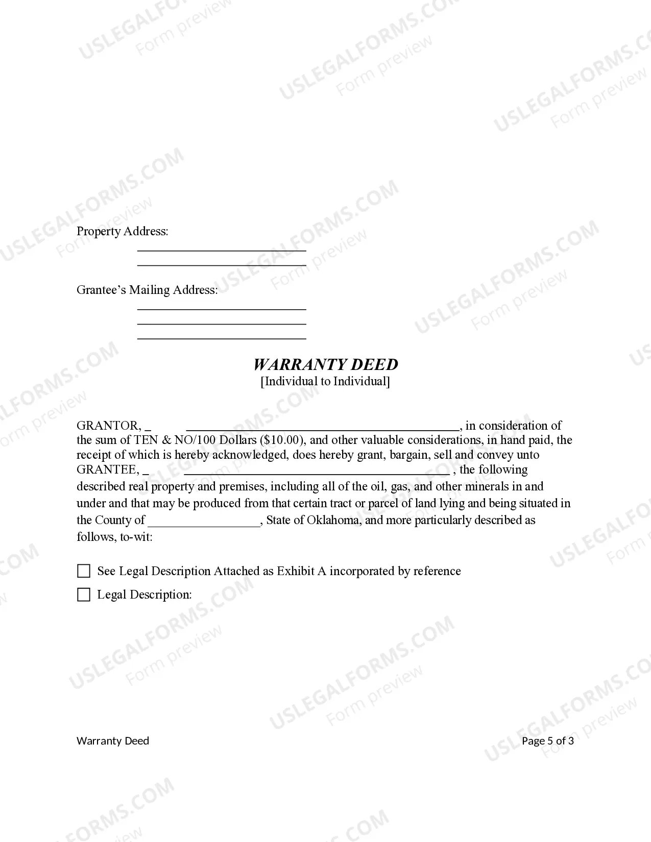 Preview Warranty Deed from Individual to Individual with Specific Reference to Mineral Rights
