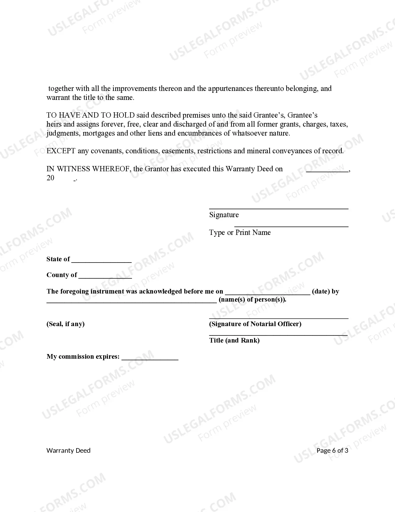 Preview Warranty Deed from Individual to Individual with Specific Reference to Mineral Rights