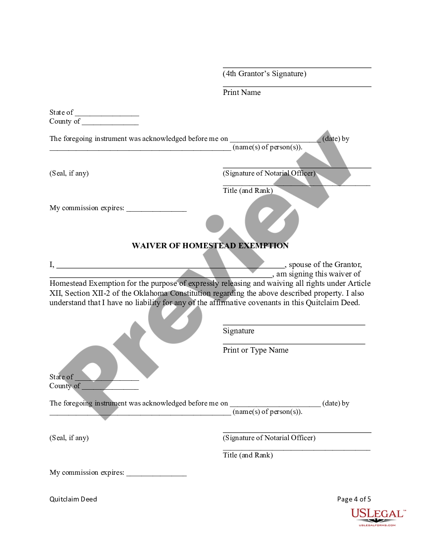 Oklahoma Quitclaim Deed From Four Individual Grantors To Four Individual Grantees Us Legal Forms 1631