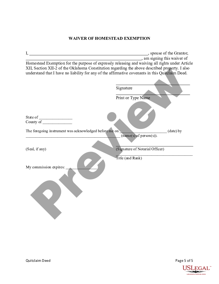 Oklahoma Quitclaim Deed From Four Individual Grantors To Four Individual Grantees Us Legal Forms 4477