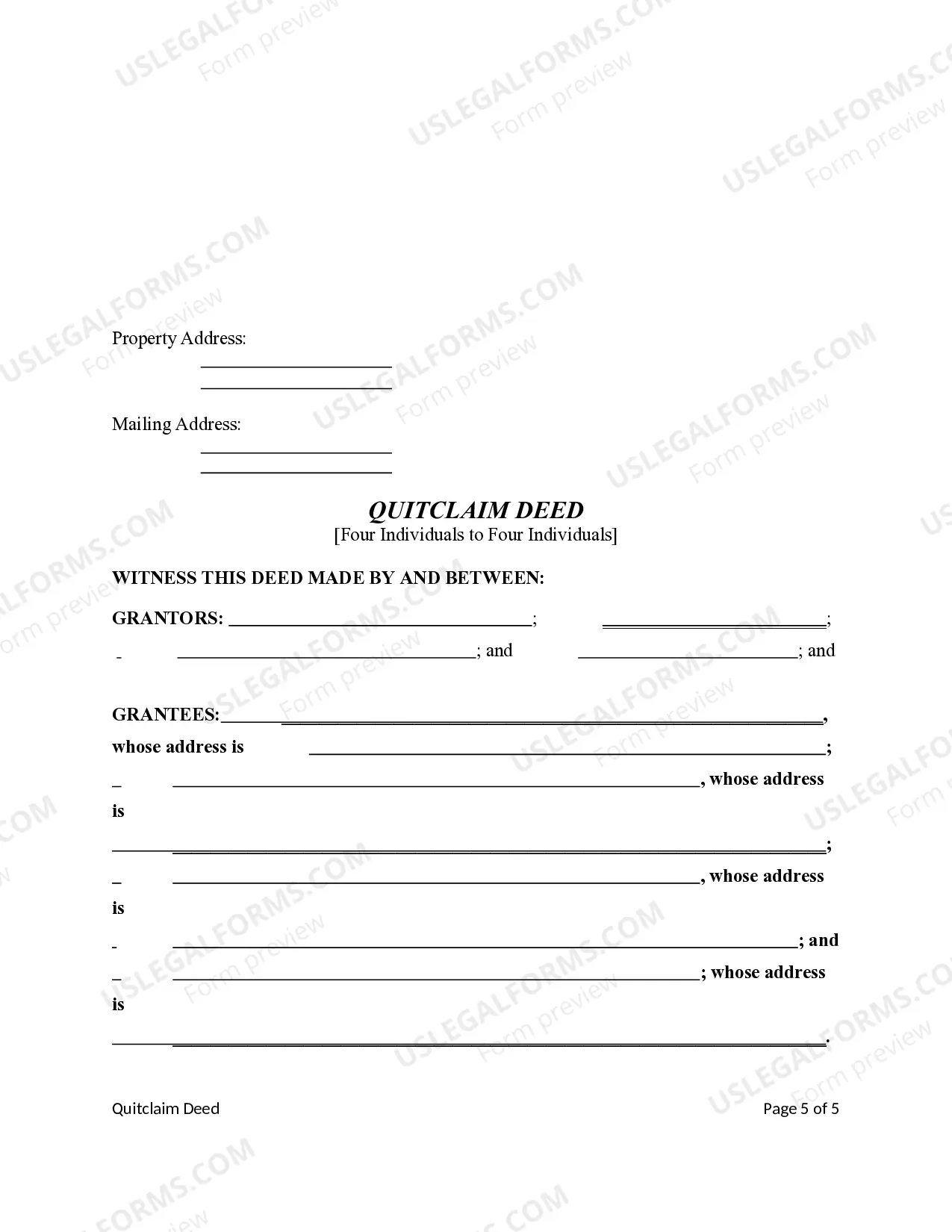 Preview Quitclaim Deed from Four Individual Grantors to Four Individual Grantees