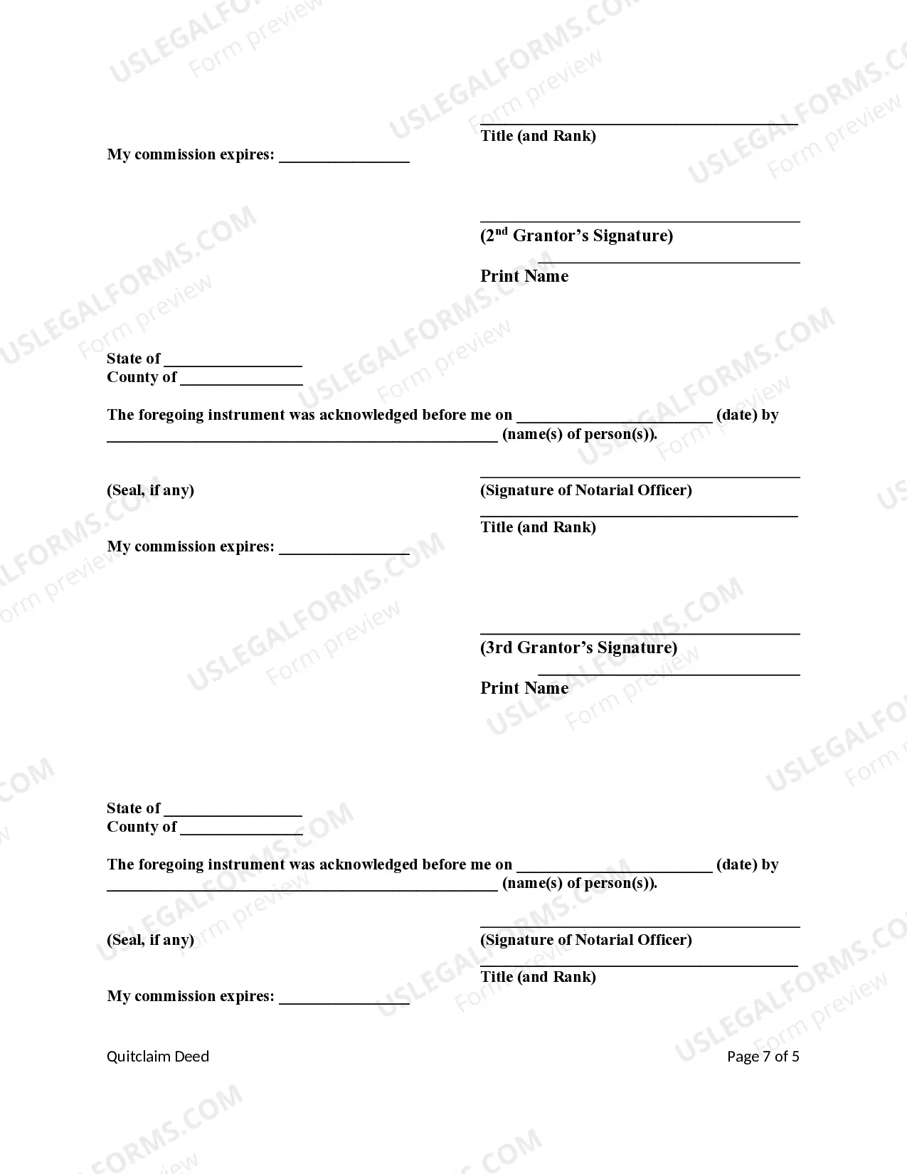 Preview Quitclaim Deed from Four Individual Grantors to Four Individual Grantees
