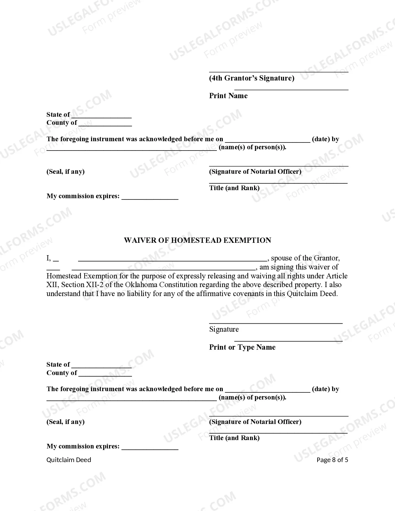 Preview Quitclaim Deed from Four Individual Grantors to Four Individual Grantees