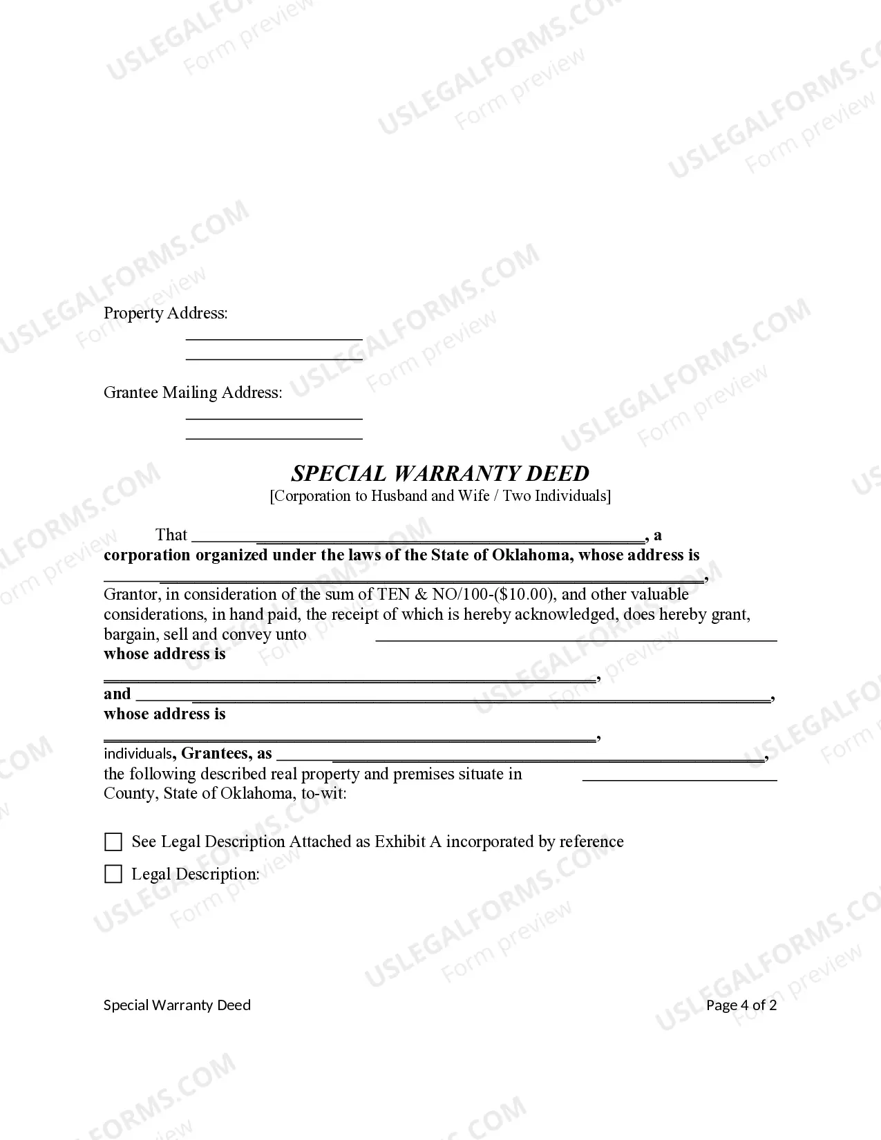 Preview Special Warranty Deed - Corporation to Two Individuals / Husband and Wife