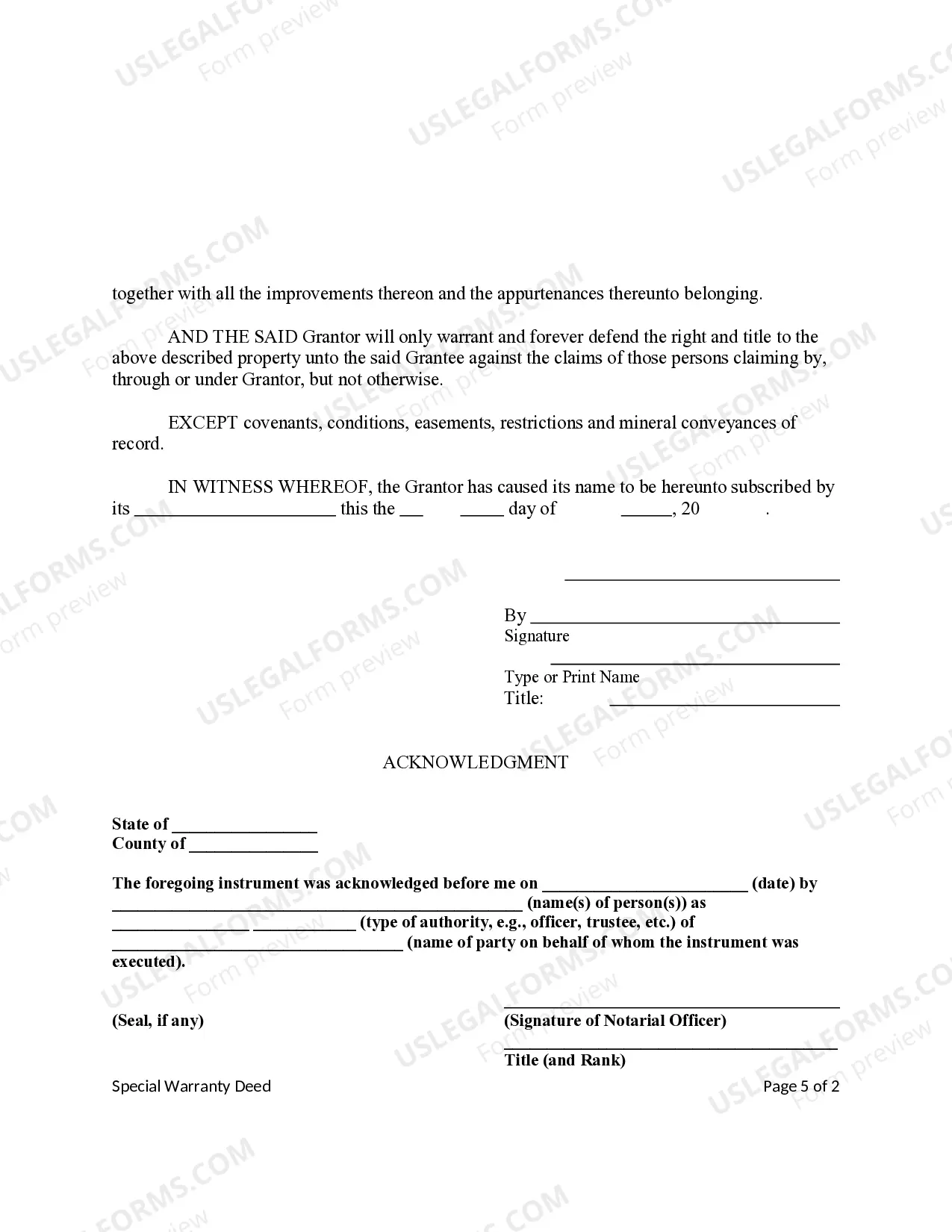 Preview Special Warranty Deed - Corporation to Two Individuals / Husband and Wife