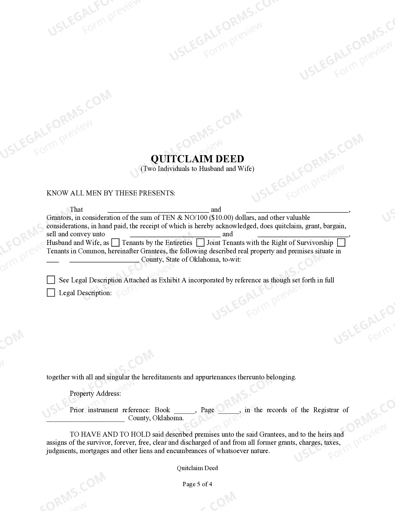 Preview Quitclaim Deed by Two Individuals to Husband and Wife