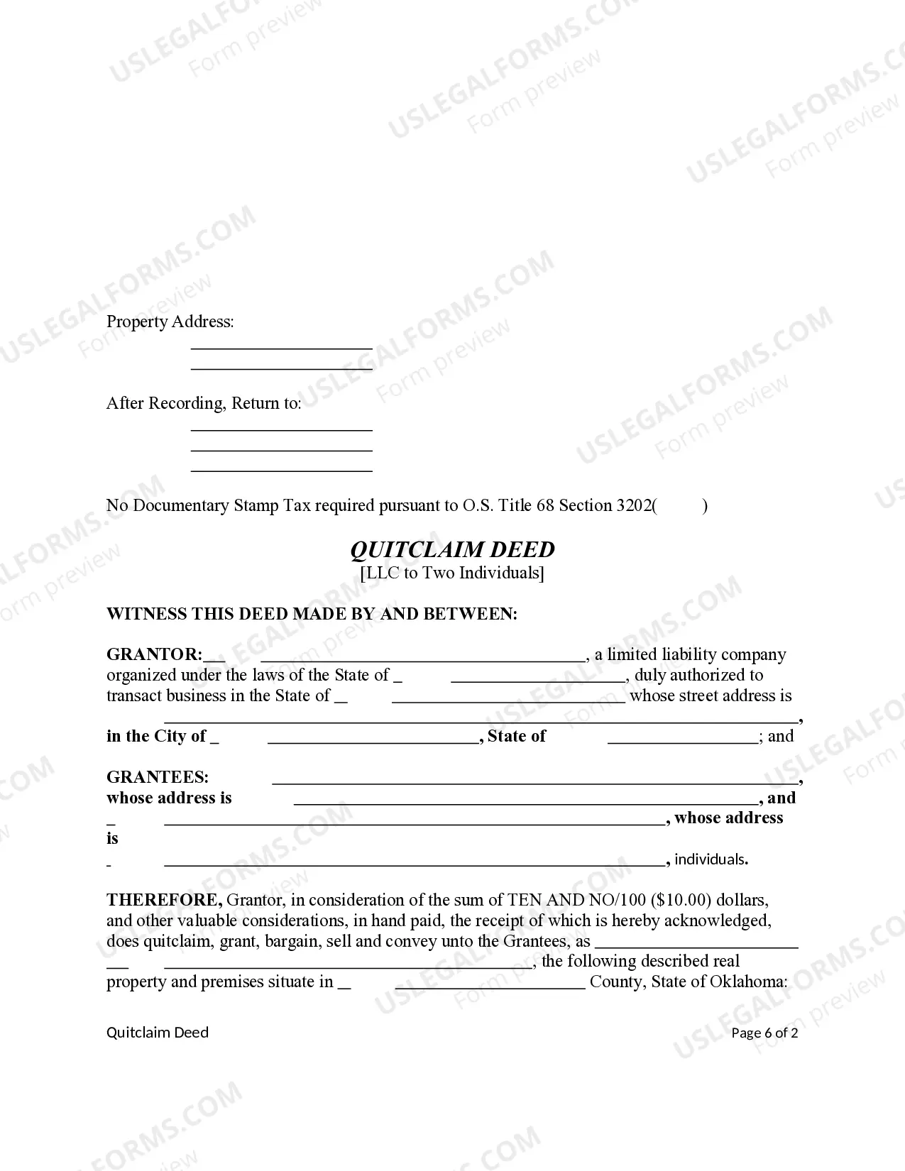 Preview Quitclaim Deed from a LLC to Two Individuals